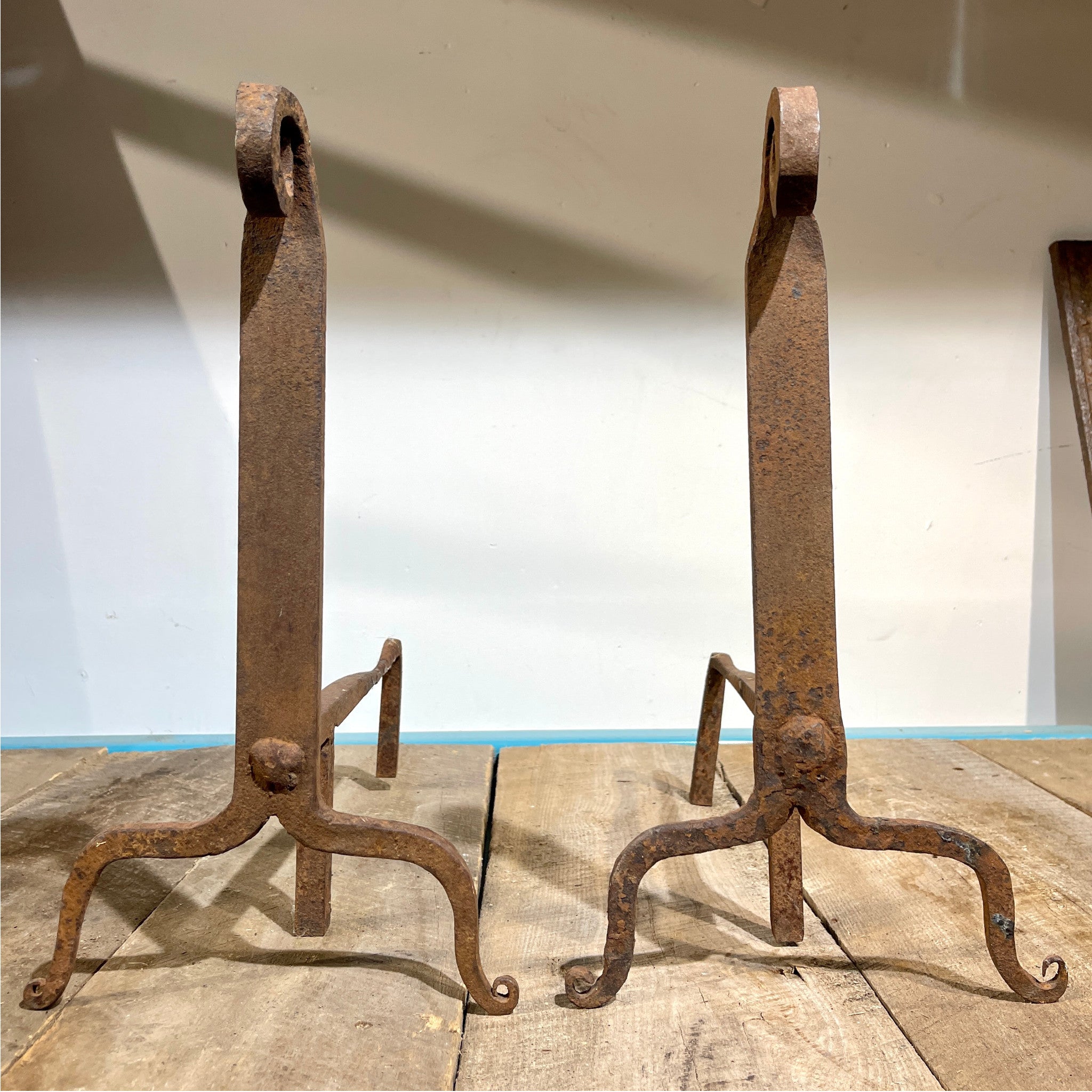 18th Century Forged and Wrought Iron Andirons