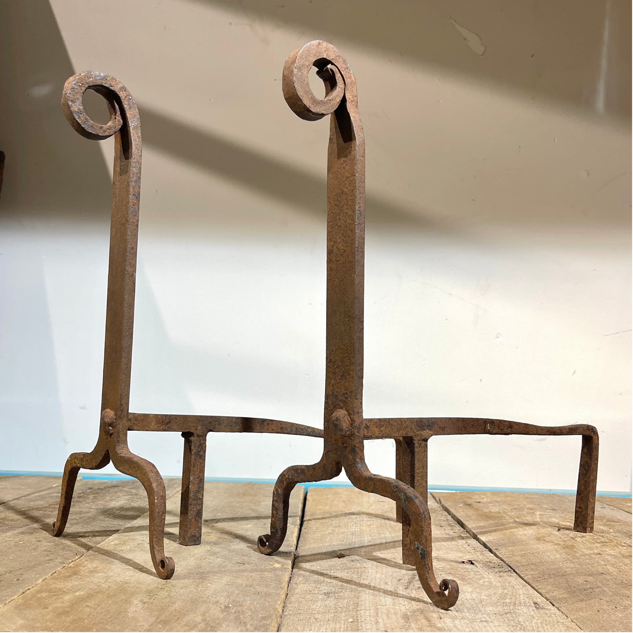 18th Century Forged and Wrought Iron Andirons