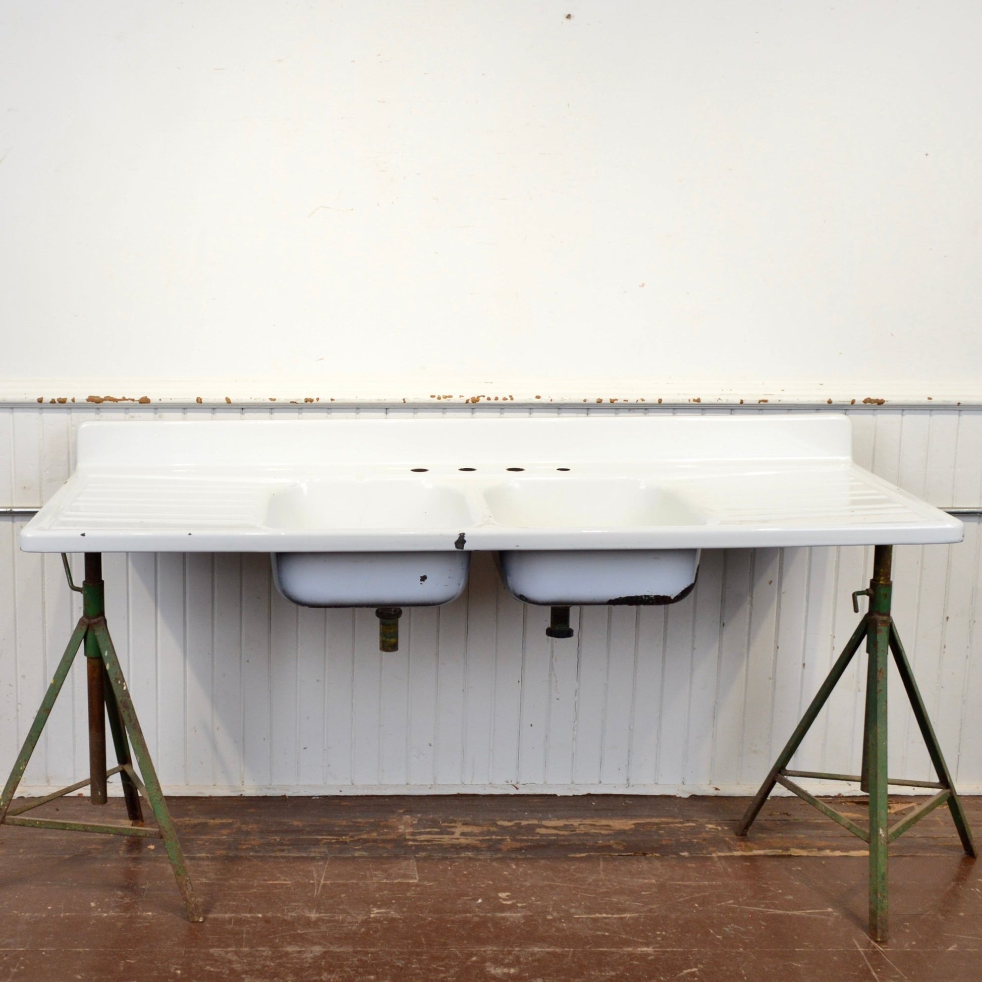 1950's Enamelled Double Draining Board Sink - Salvage-Garden