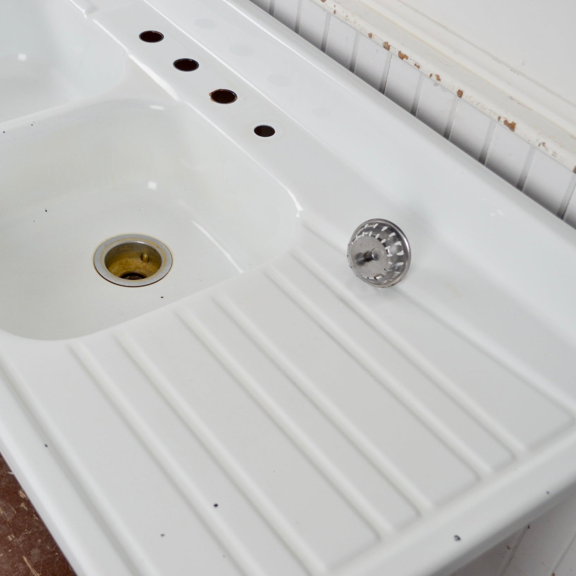 1950's Enamelled Double Draining Board Sink - Salvage-Garden