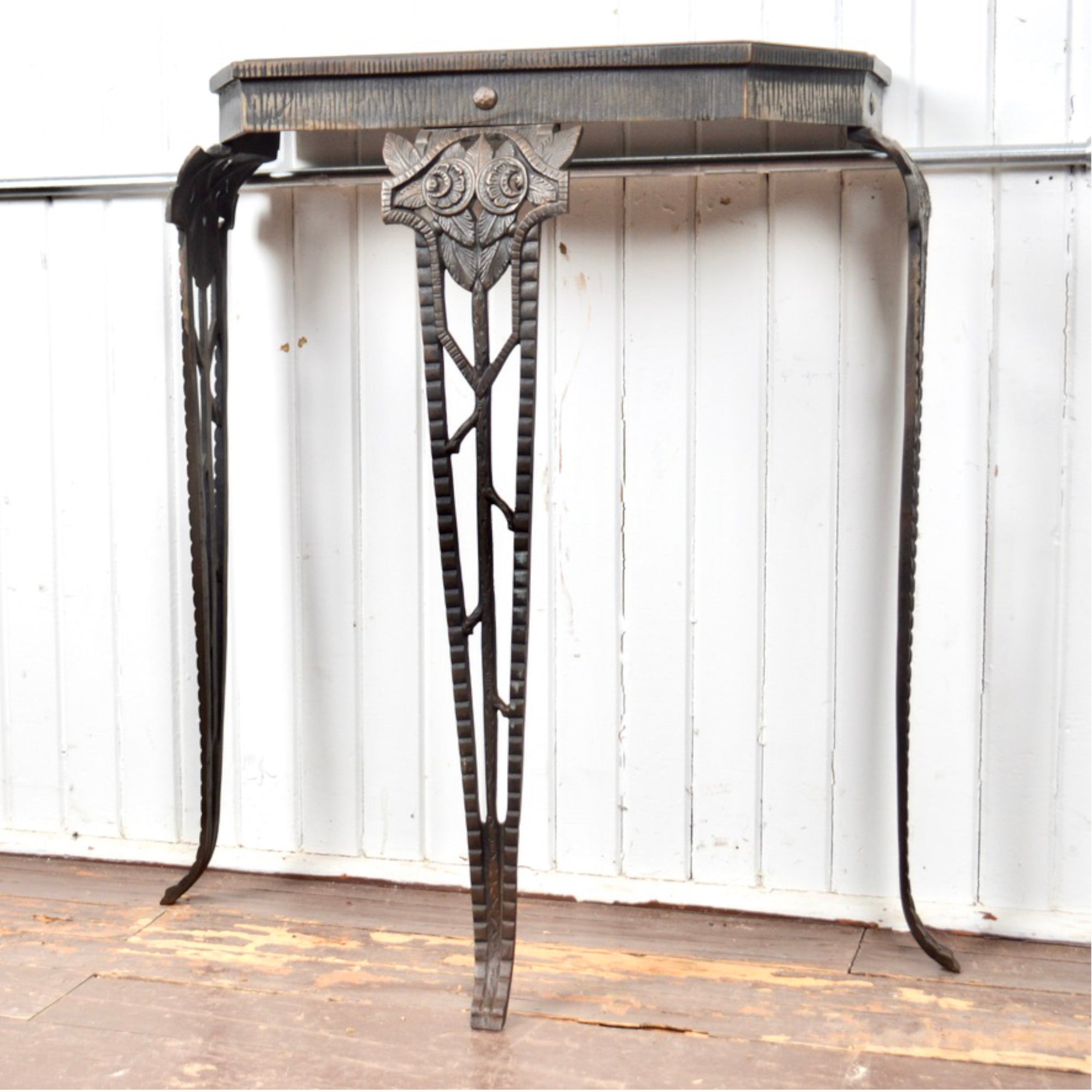 Antique Art Deco Cast Iron Console Table with Matching Mirror