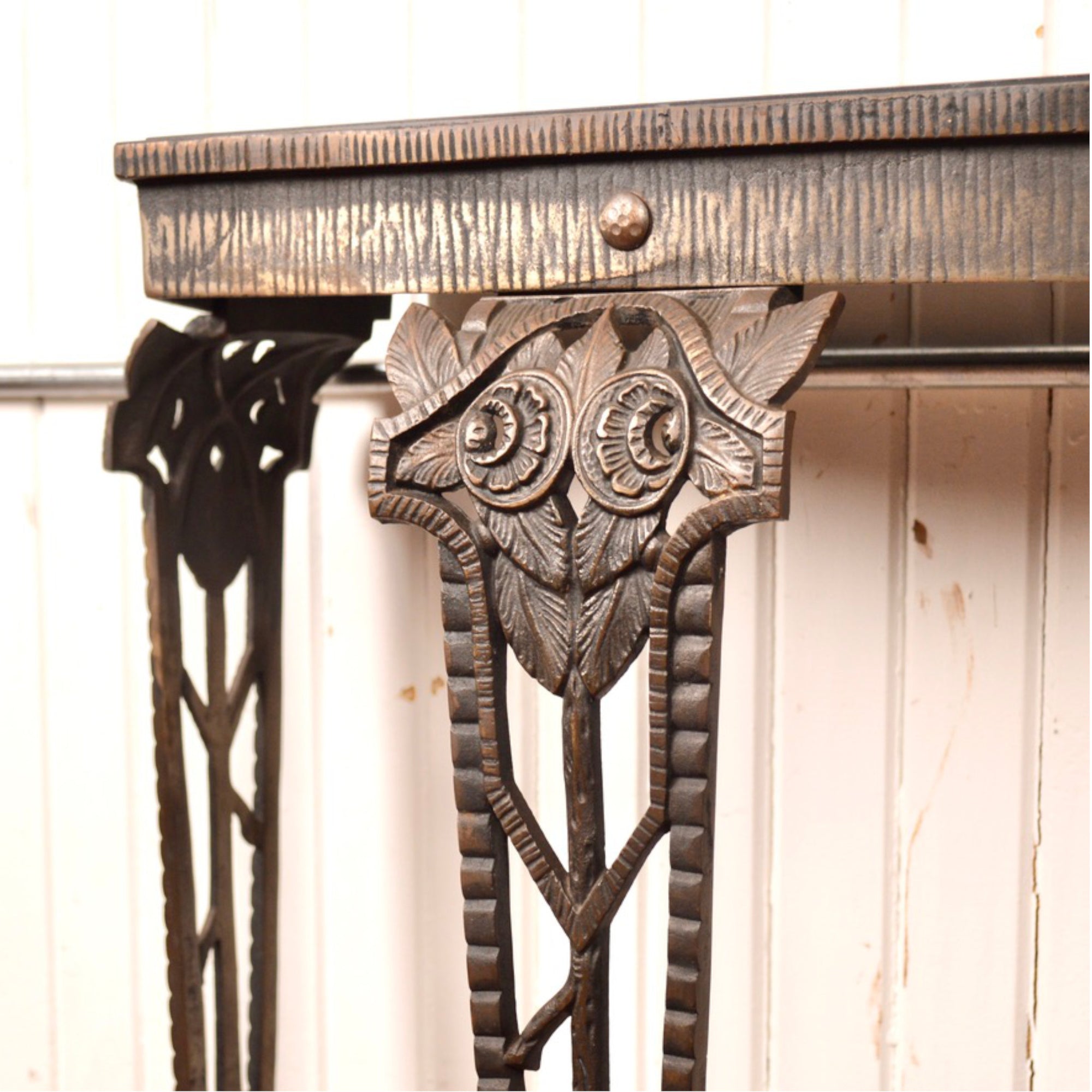 Antique Art Deco Cast Iron Console Table with Matching Mirror
