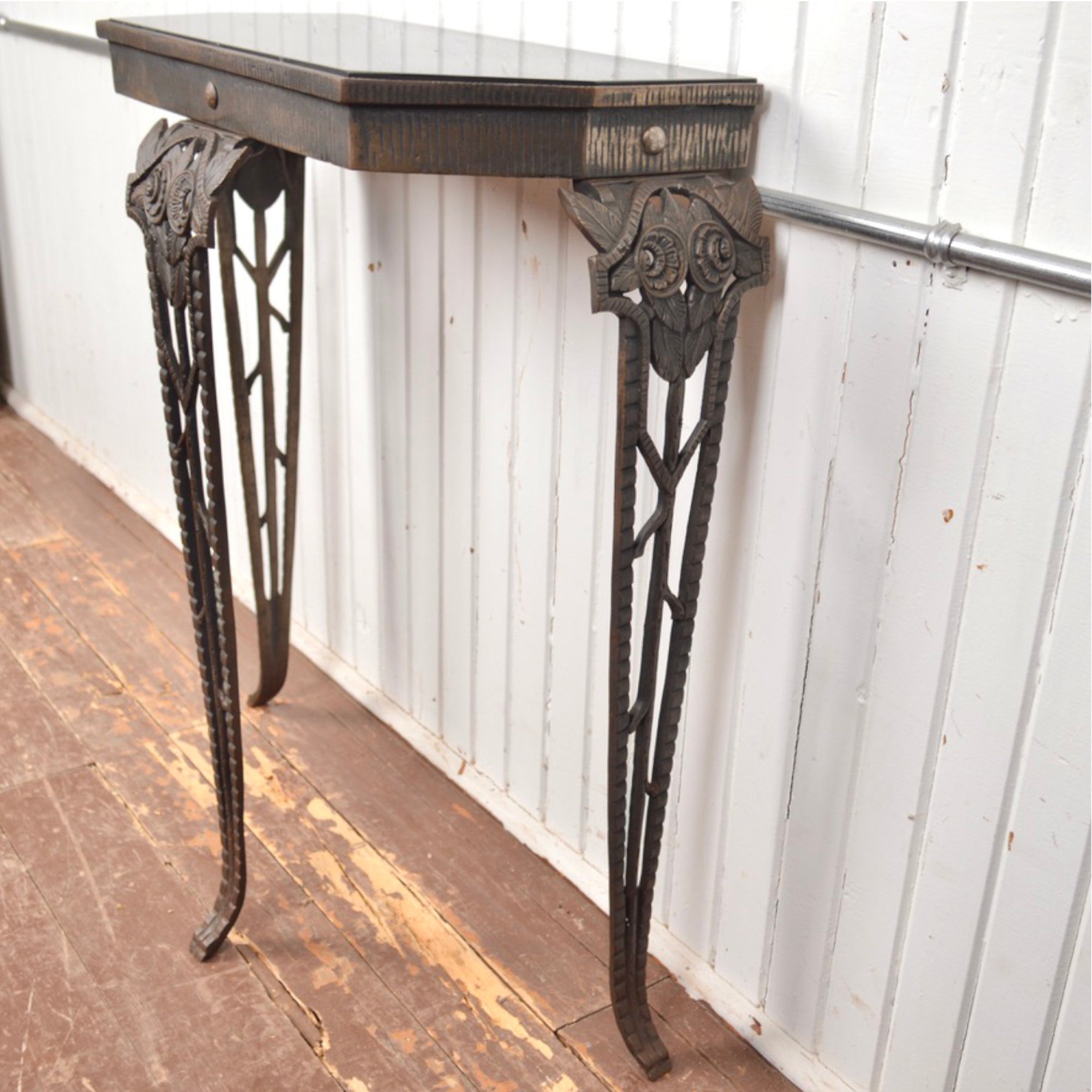 Antique Art Deco Cast Iron Console Table with Matching Mirror