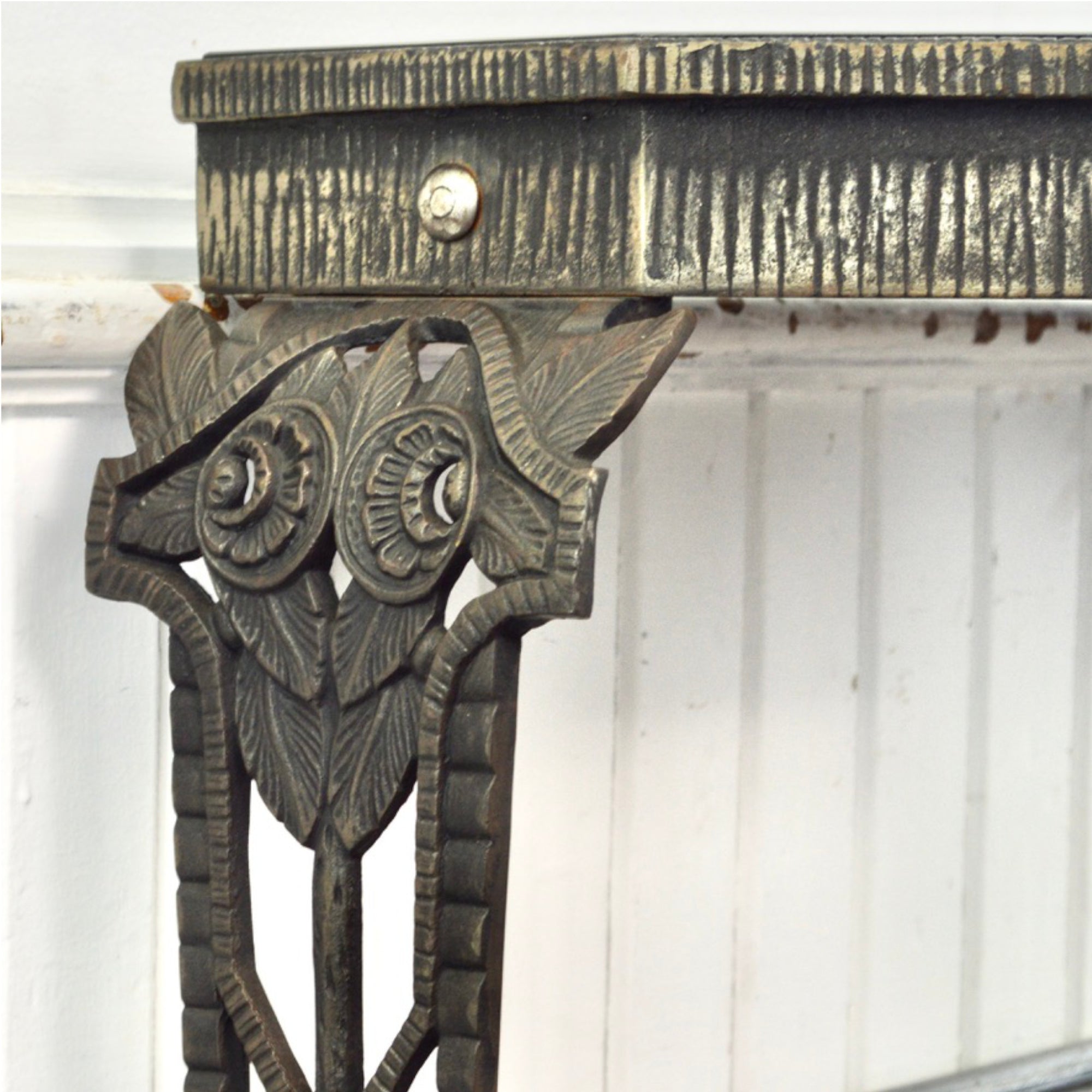 Antique Art Deco Cast Iron Console Table with Matching Mirror