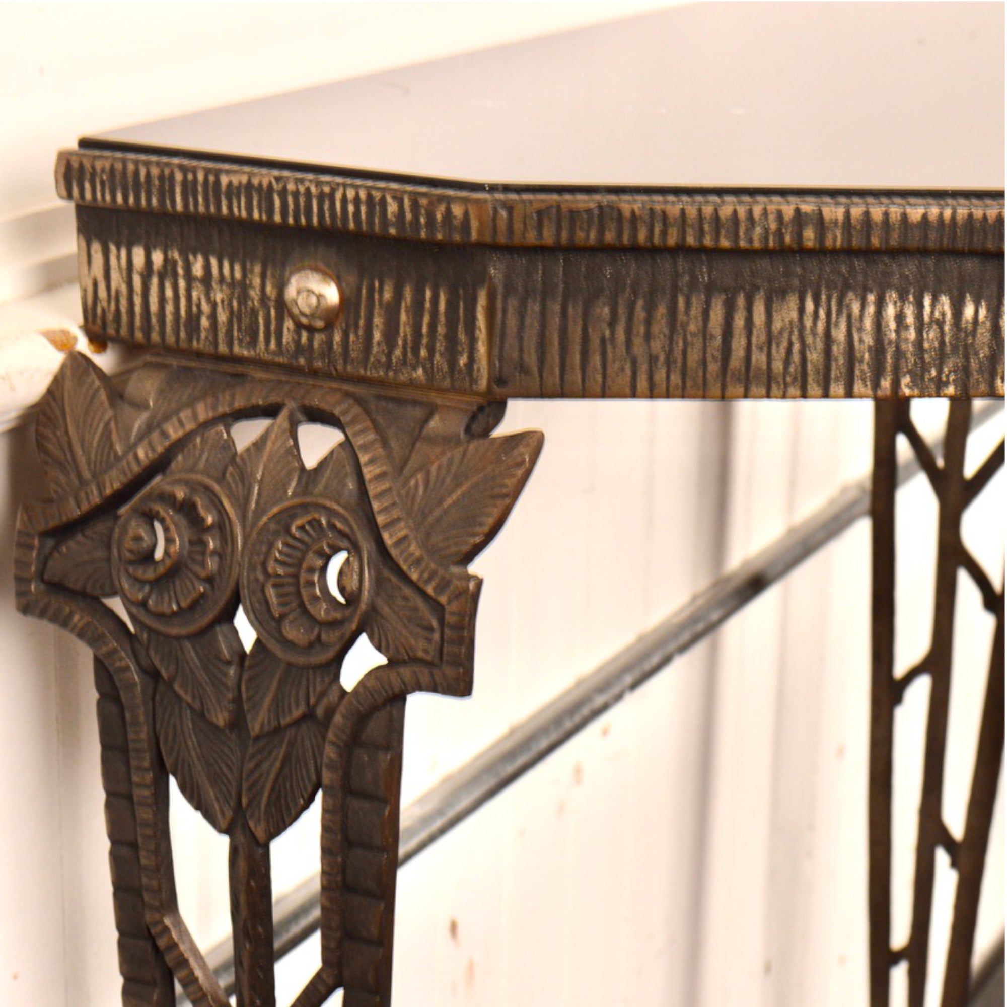 Antique Art Deco Cast Iron Console Table with Matching Mirror