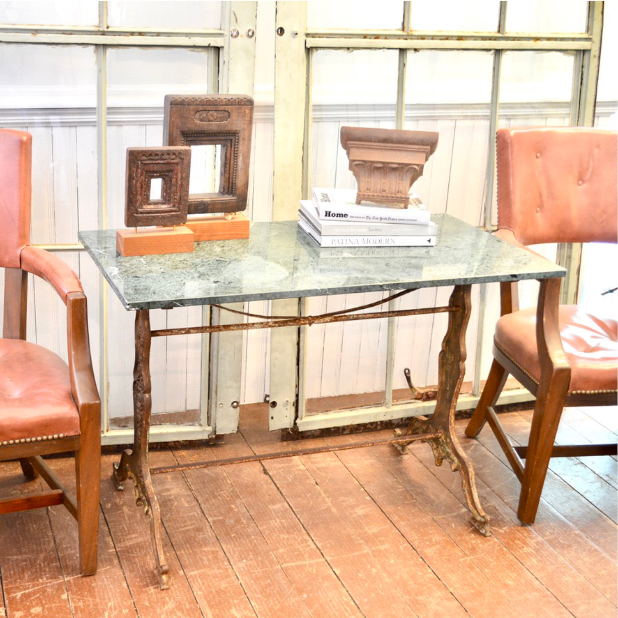 French Cast Iron Bistro Table with Quartzite Top, c.1900