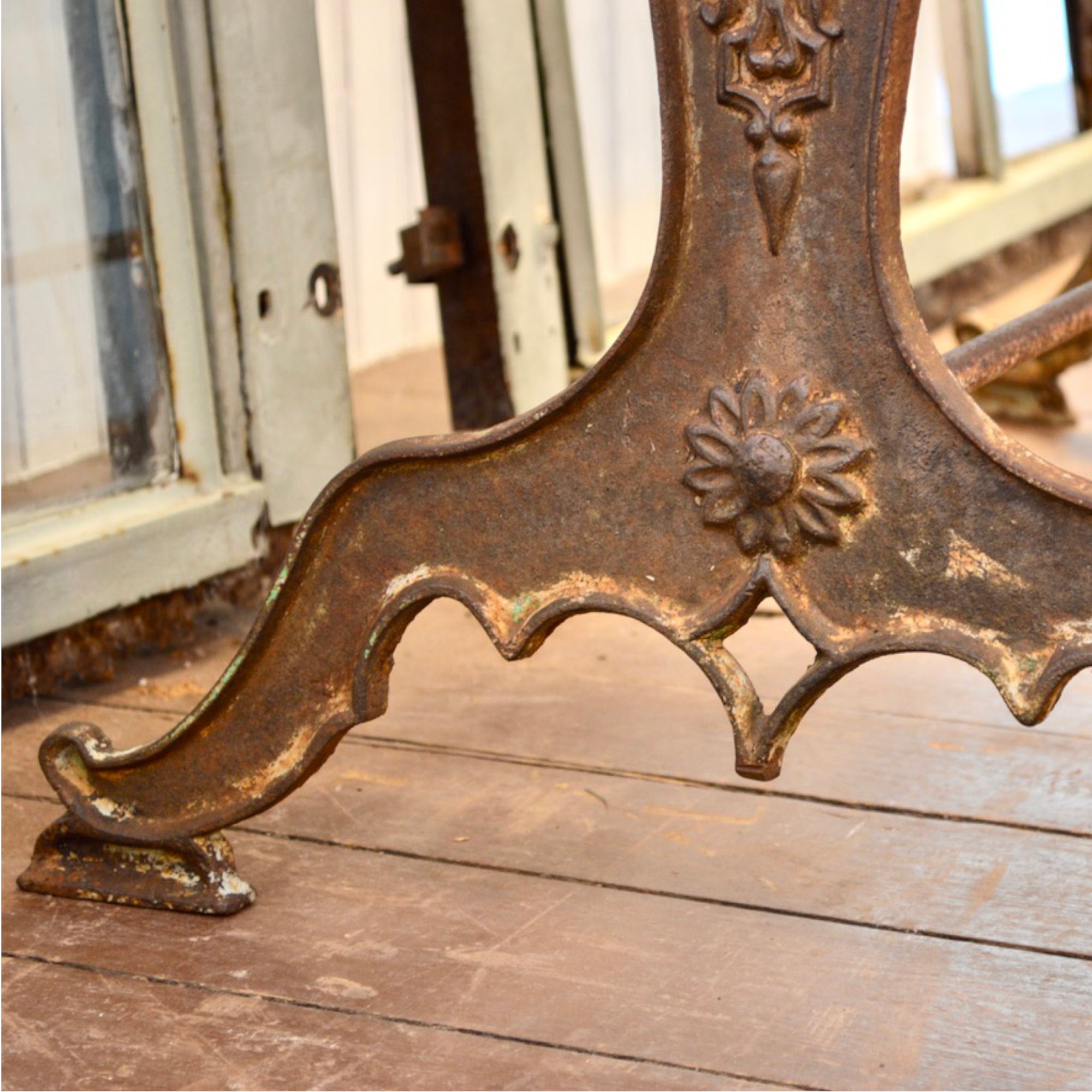 French Cast Iron Bistro Table with Quartzite Top, c.1900