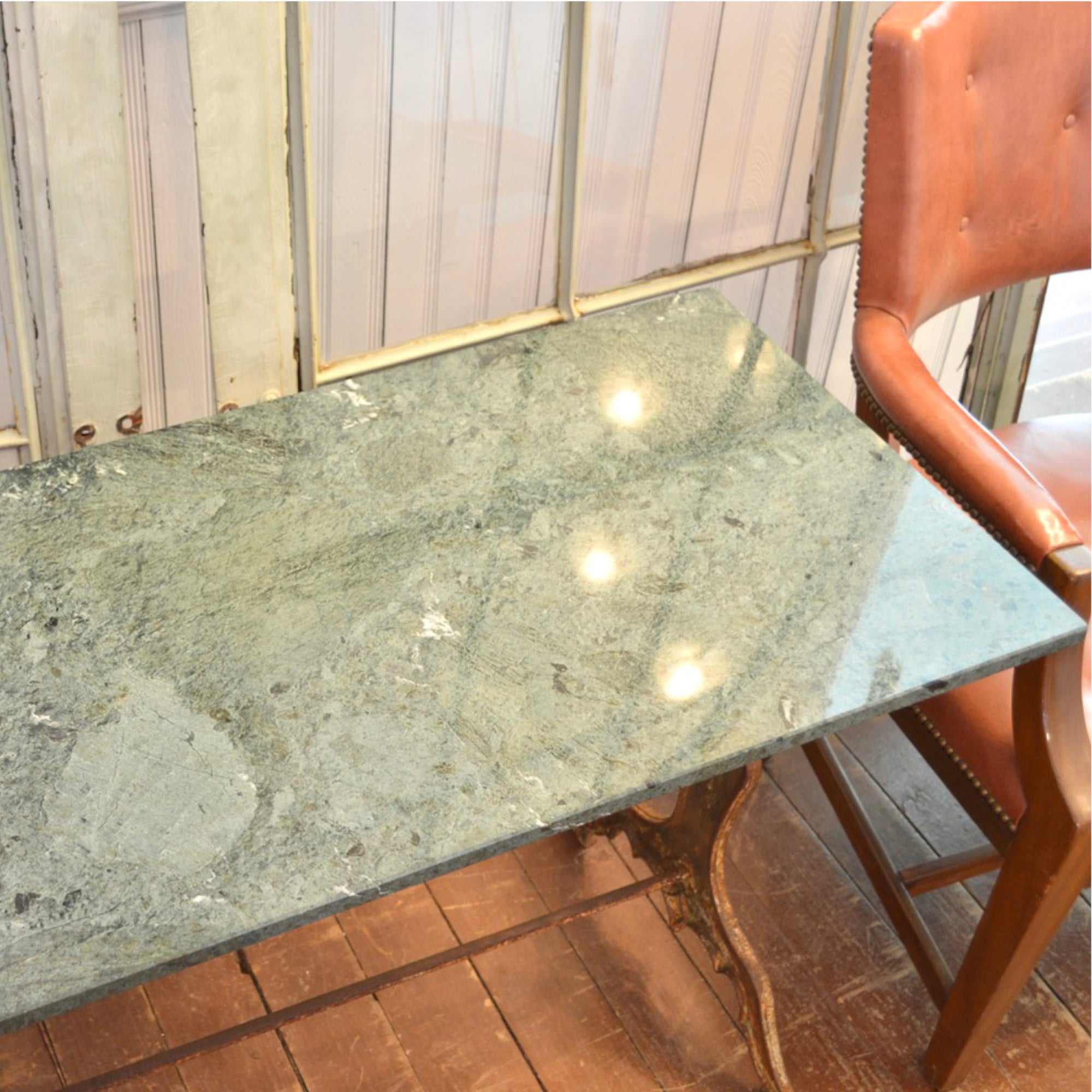 French Cast Iron Bistro Table with Quartzite Top, c.1900