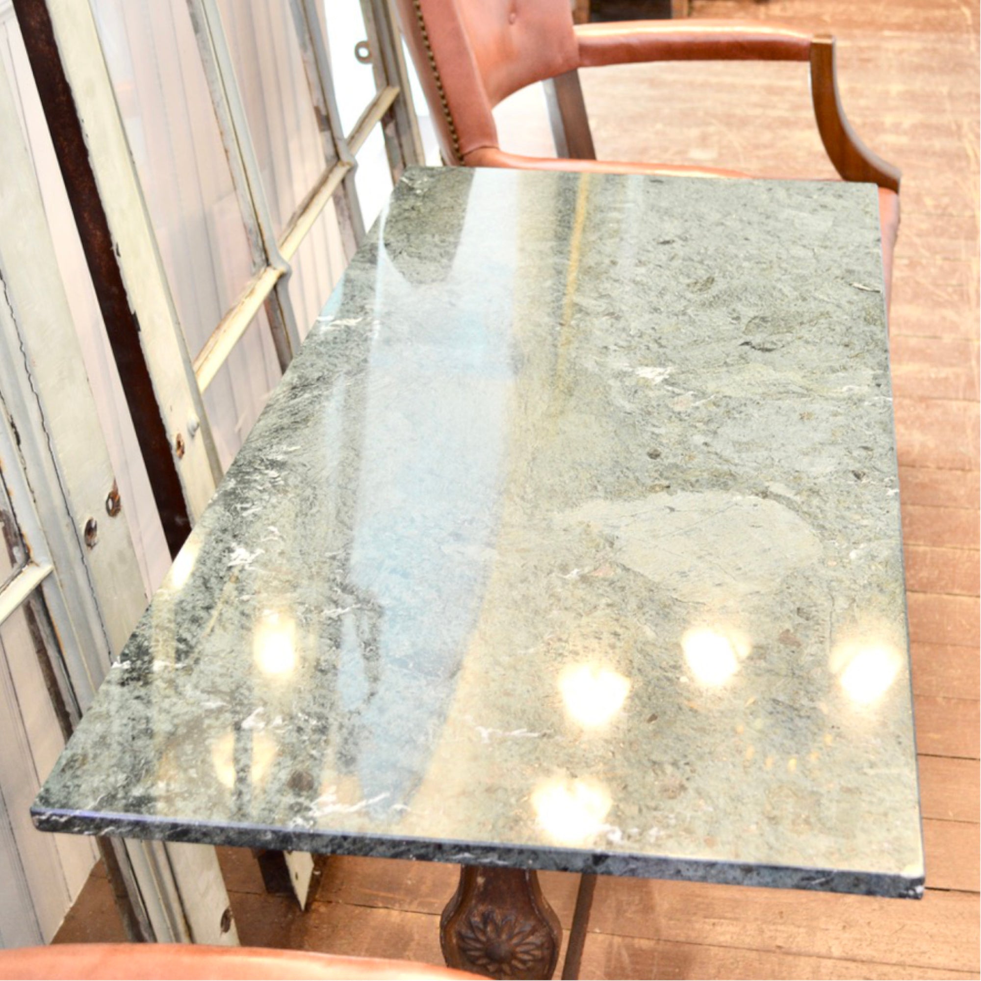 French Cast Iron Bistro Table with Quartzite Top, c.1900