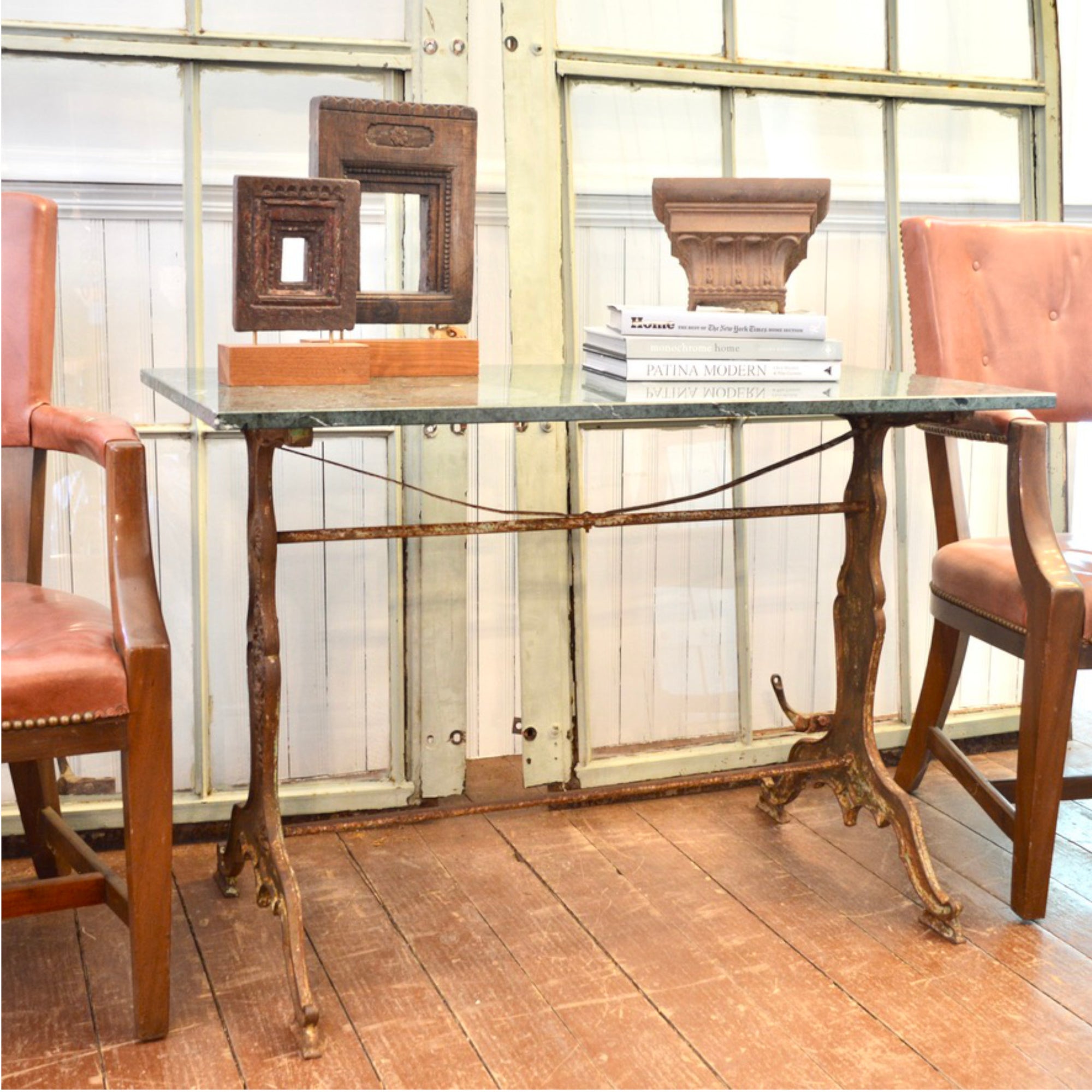 French Cast Iron Bistro Table with Quartzite Top, c.1900