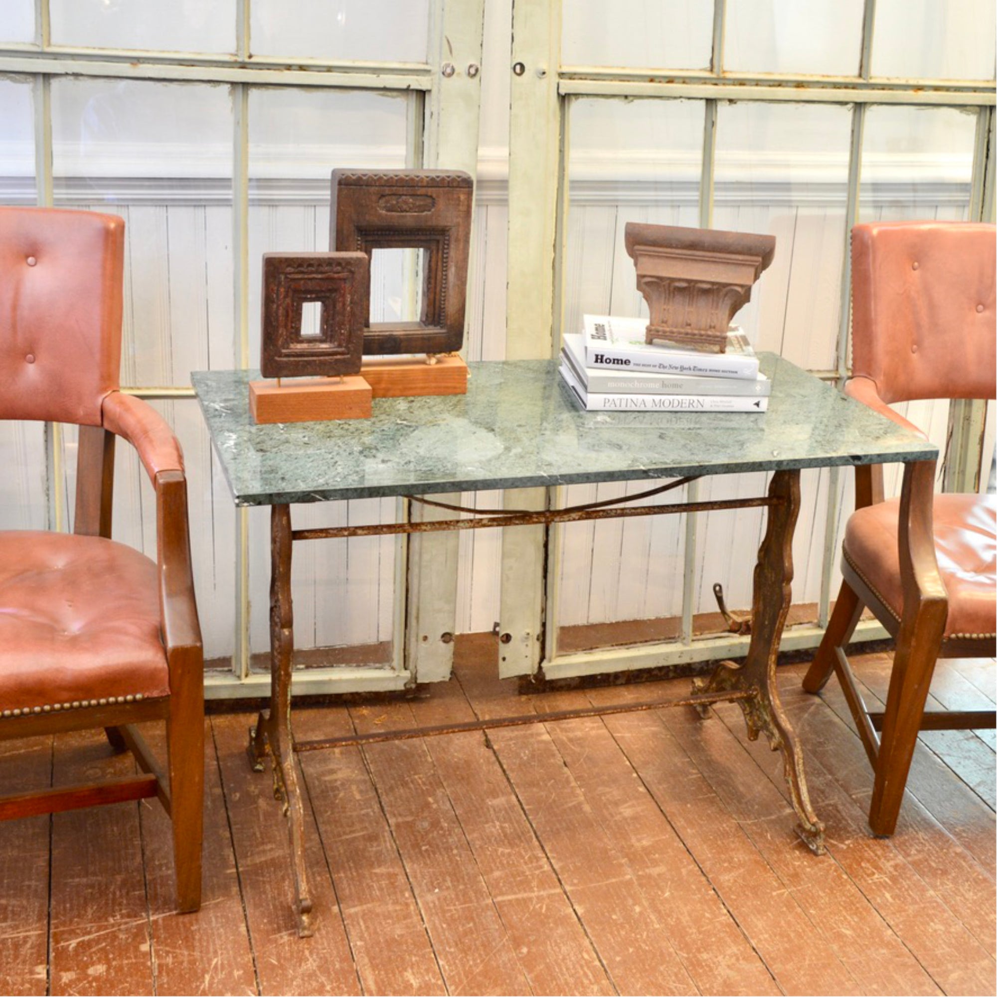French Cast Iron Bistro Table with Quartzite Top, c.1900