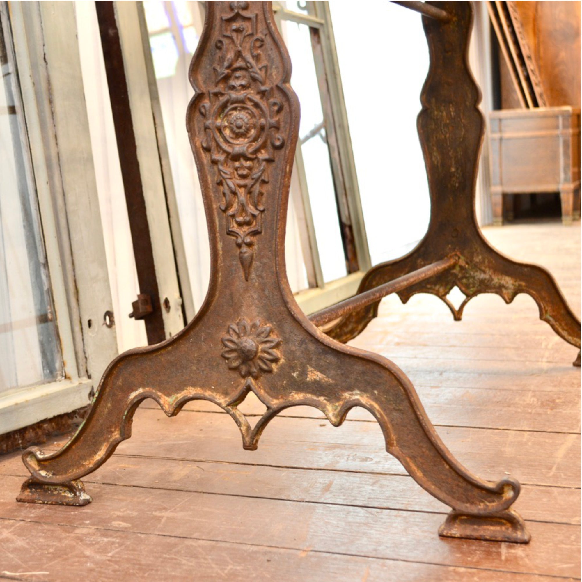 French Cast Iron Bistro Table with Quartzite Top, c.1900