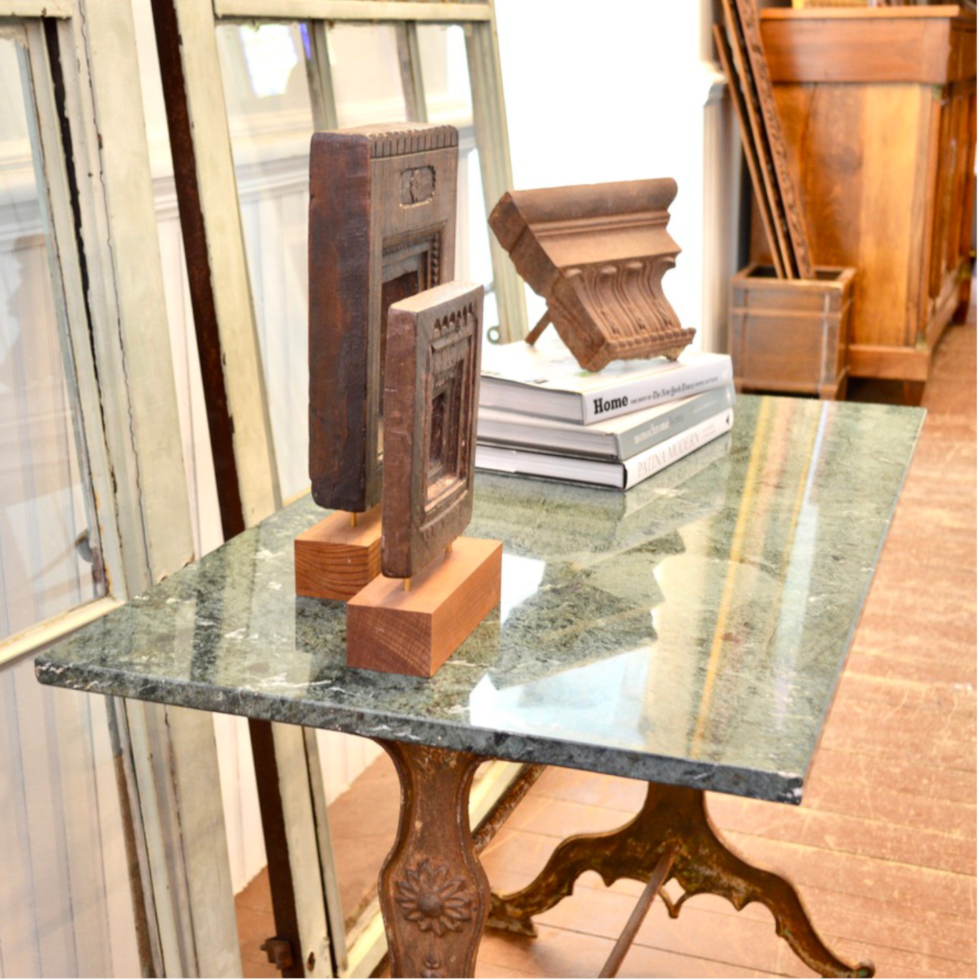 French Cast Iron Bistro Table with Quartzite Top, c.1900