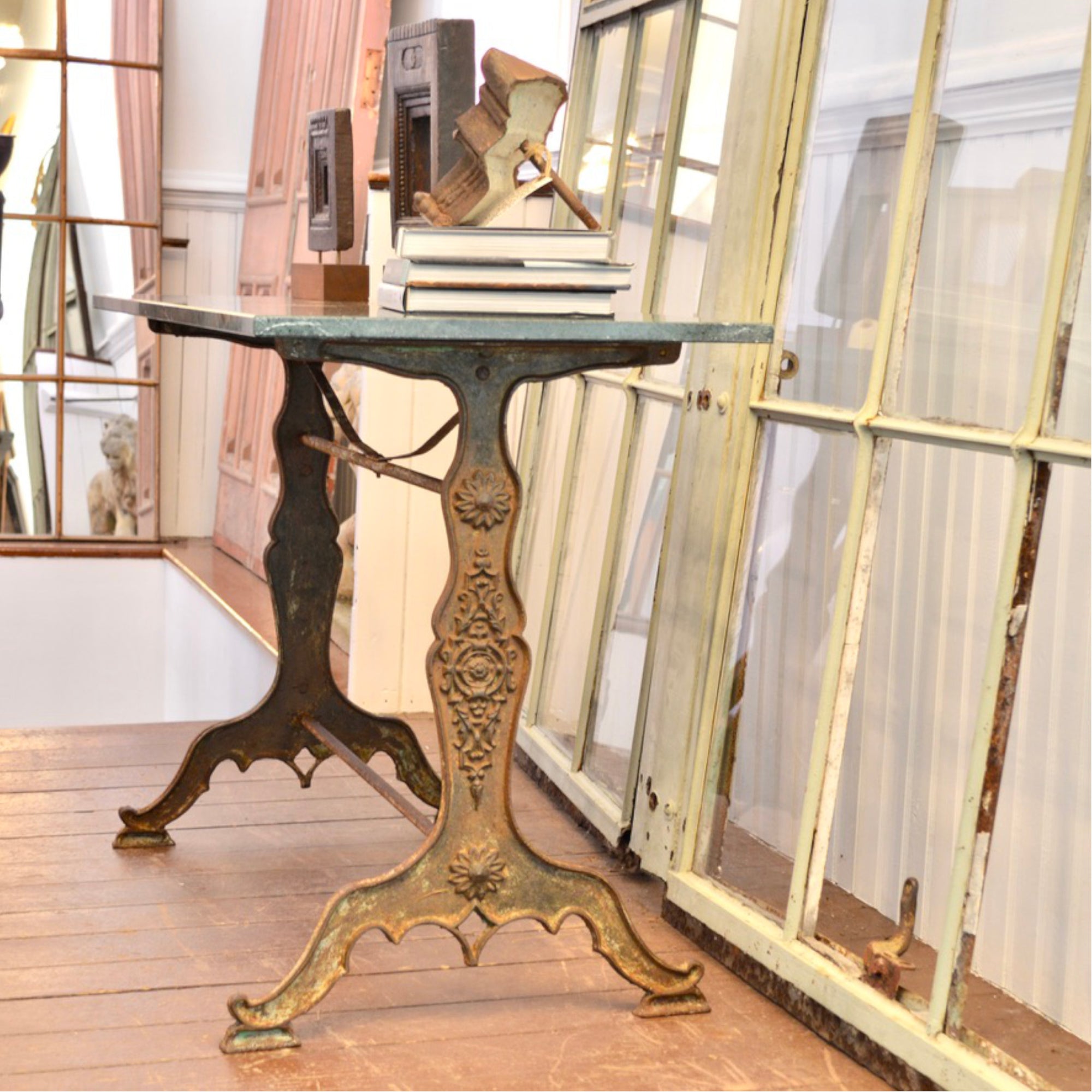 French Cast Iron Bistro Table with Quartzite Top, c.1900