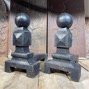 Vintage Cast Iron Cannonball Andirons