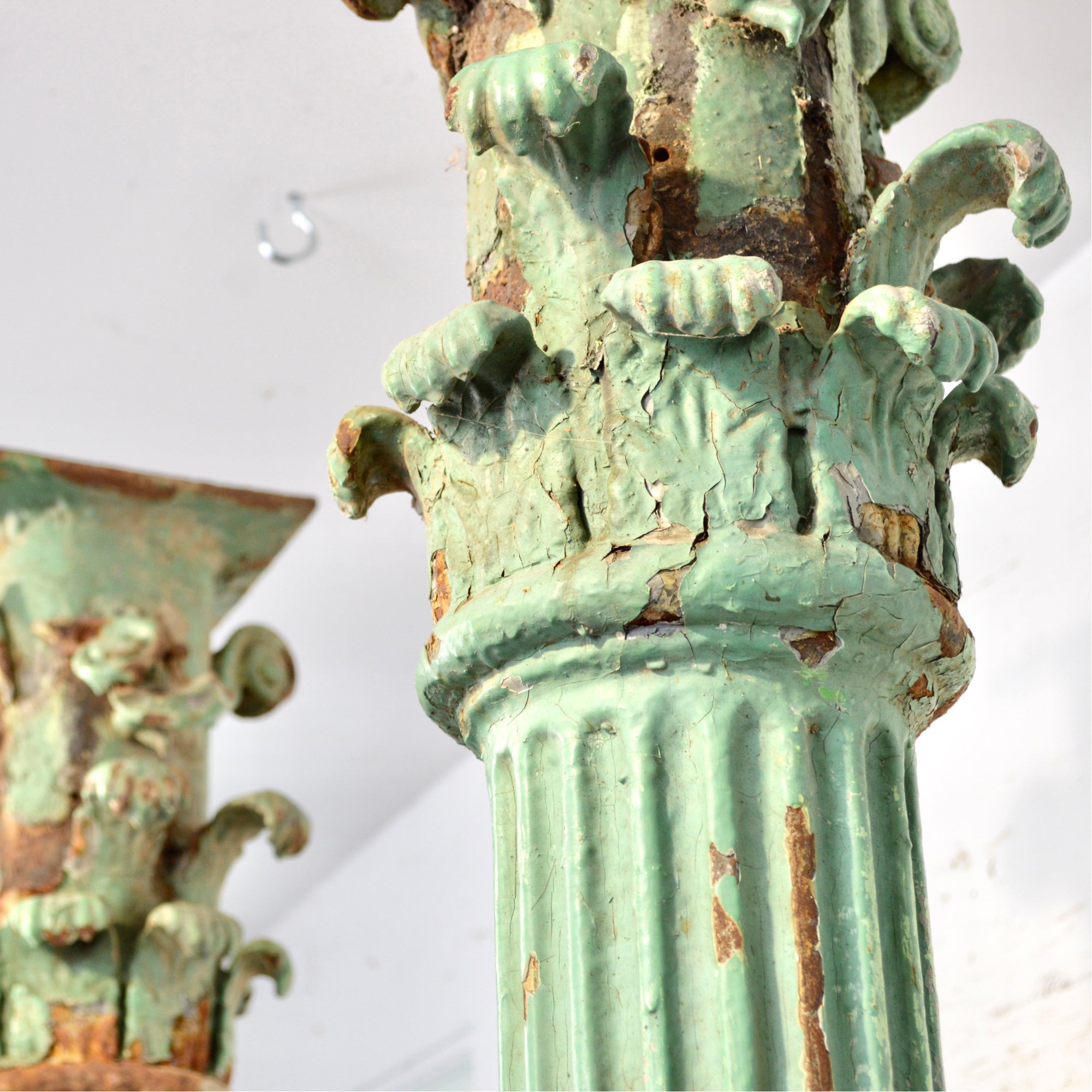 Pair of 19th Century Cast Iron Fluted Pillars with Corinthian Capitals
