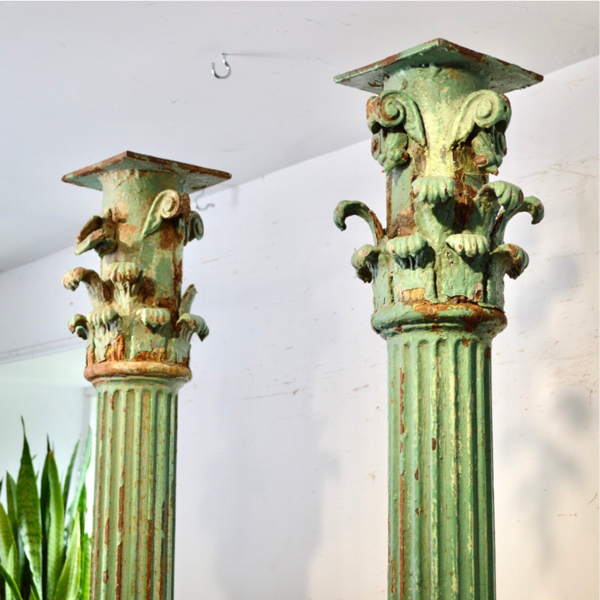 Pair of 19th Century Cast Iron Fluted Pillars with Corinthian Capitals