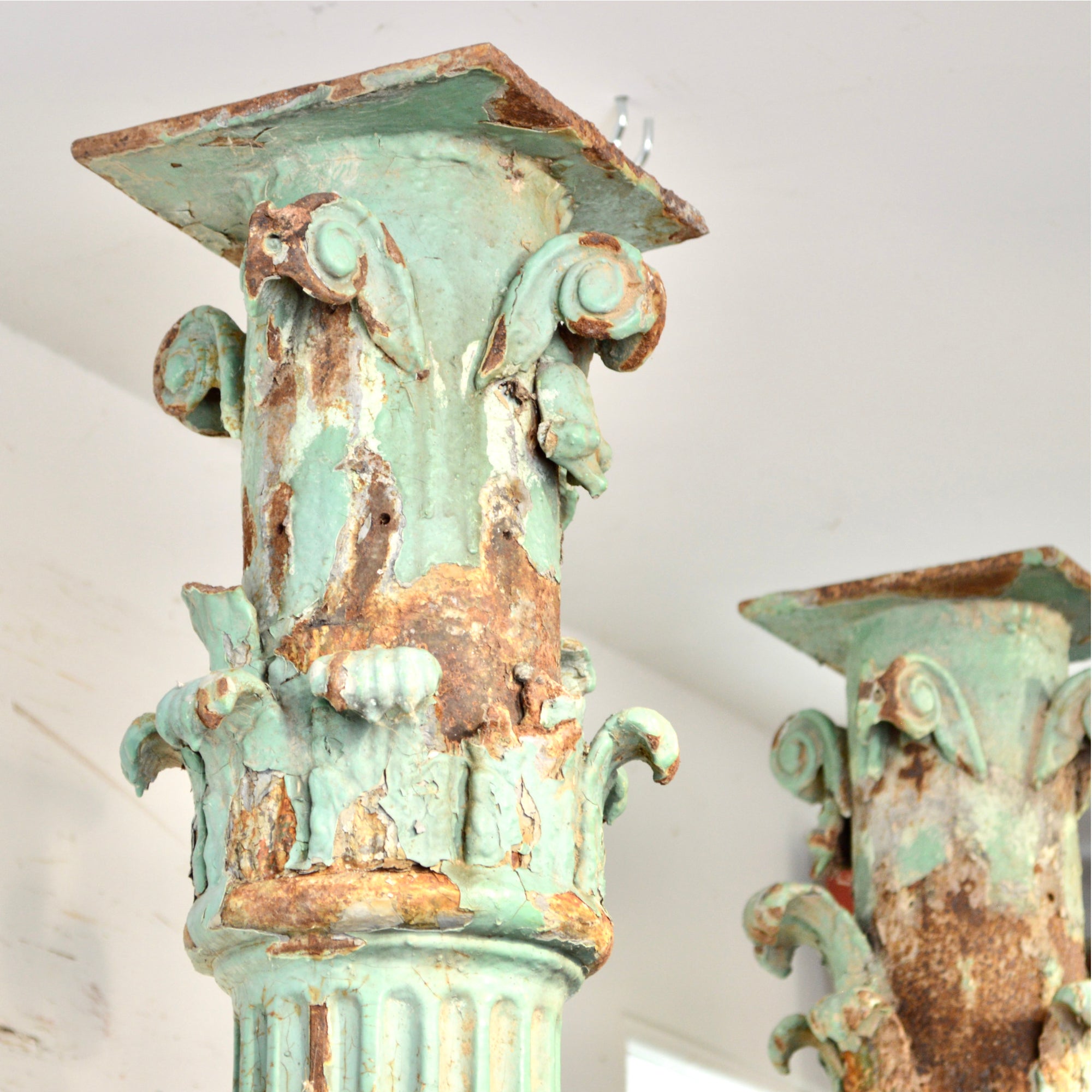 Pair of 19th Century Cast Iron Fluted Pillars with Corinthian Capitals