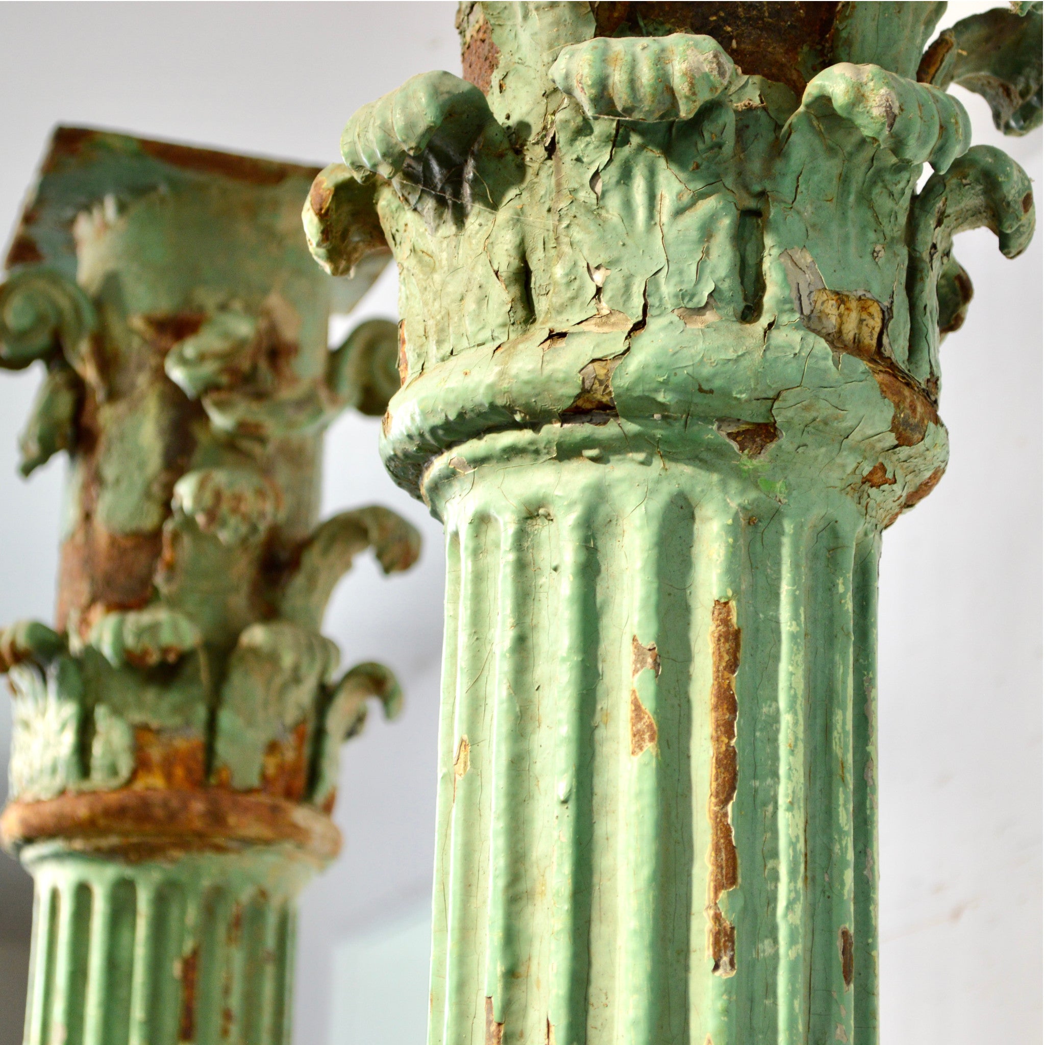 Pair of 19th Century Cast Iron Fluted Pillars with Corinthian Capitals