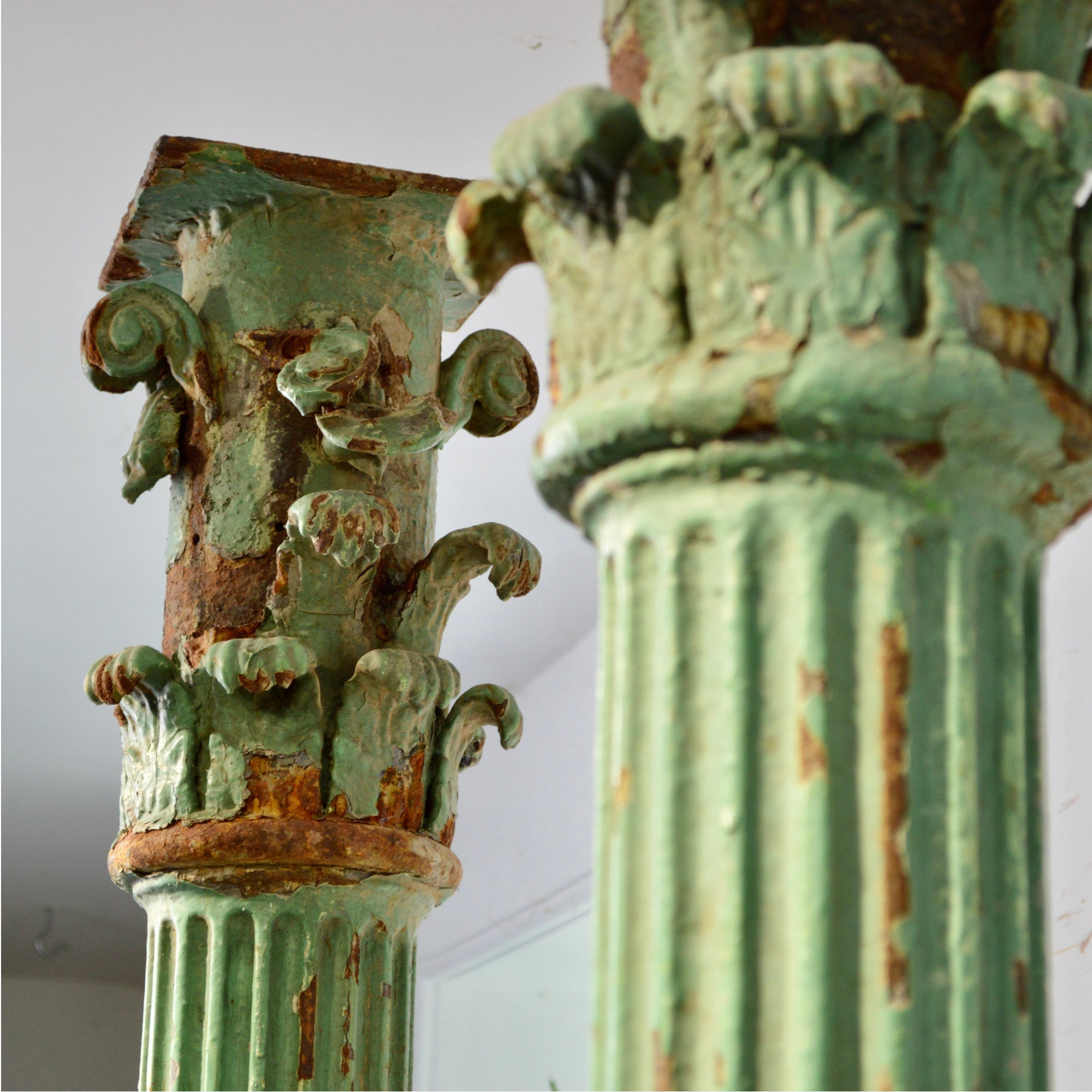 Pair of 19th Century Cast Iron Fluted Pillars with Corinthian Capitals