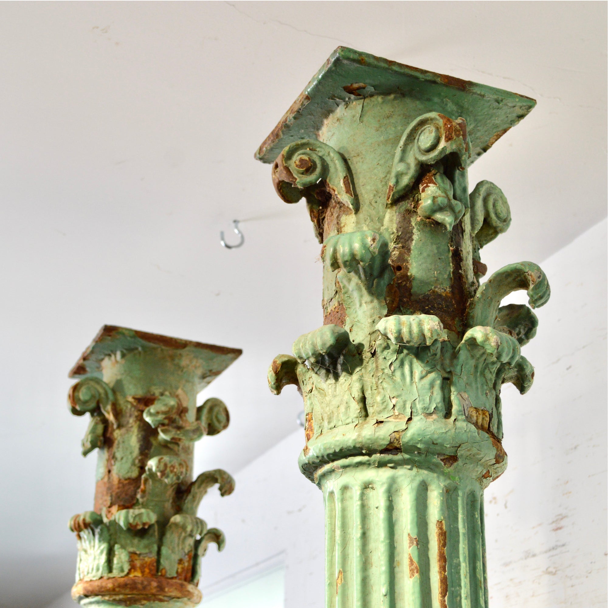 Pair of 19th Century Cast Iron Fluted Pillars with Corinthian Capitals