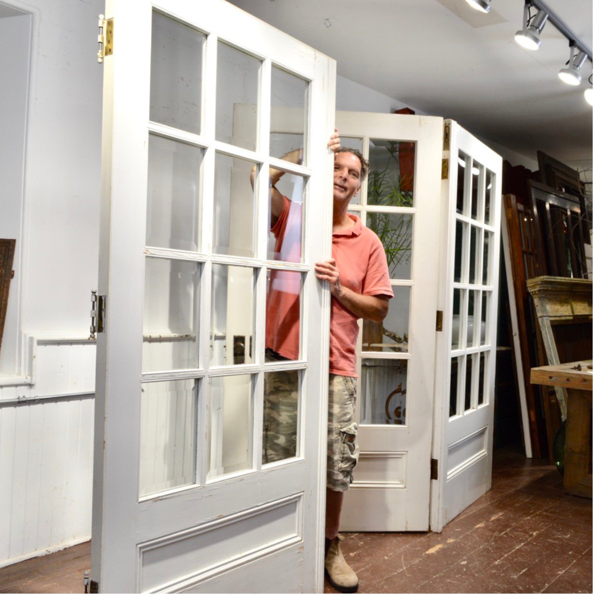 Antique Triple French Doors With Bevelled Glass