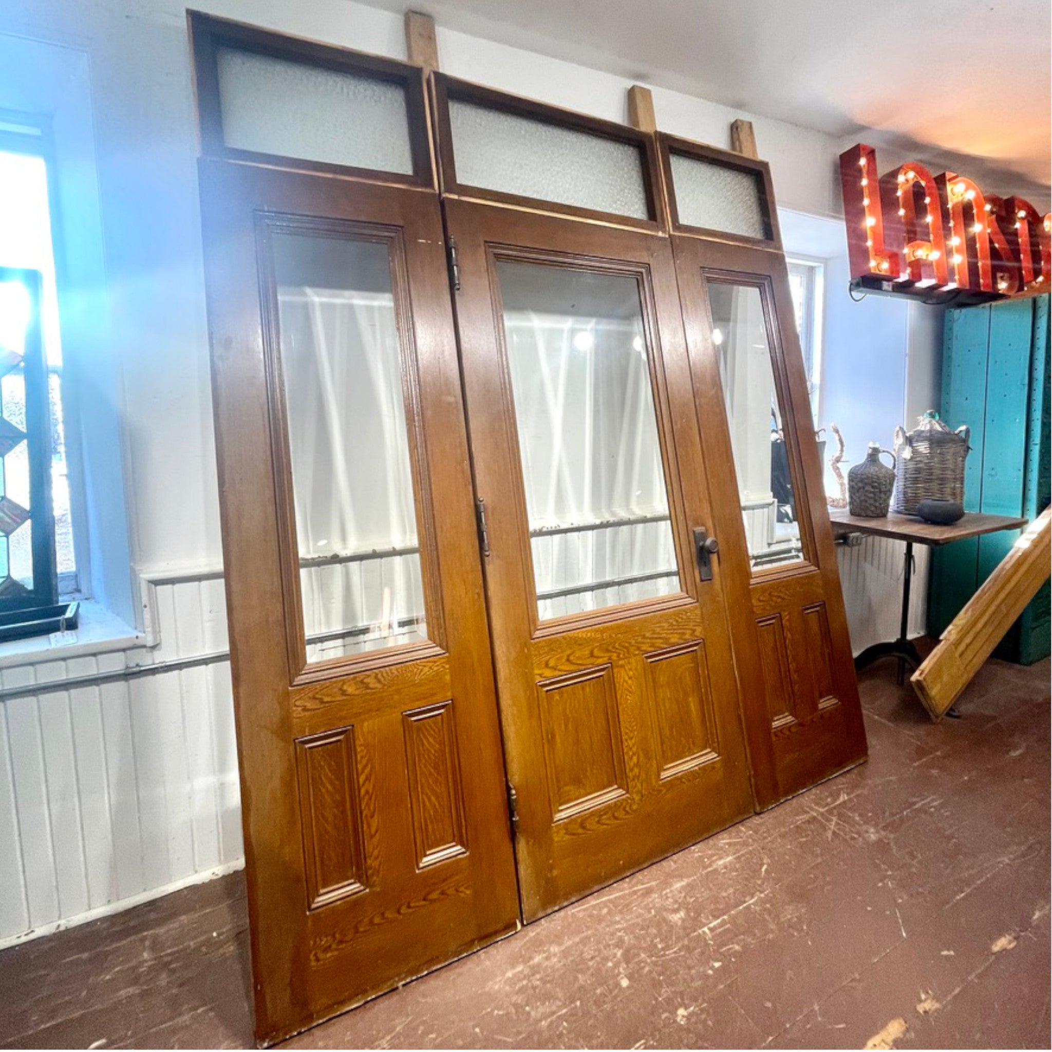 Salvaged Vestibule Door With Side Lights and Transom Windows