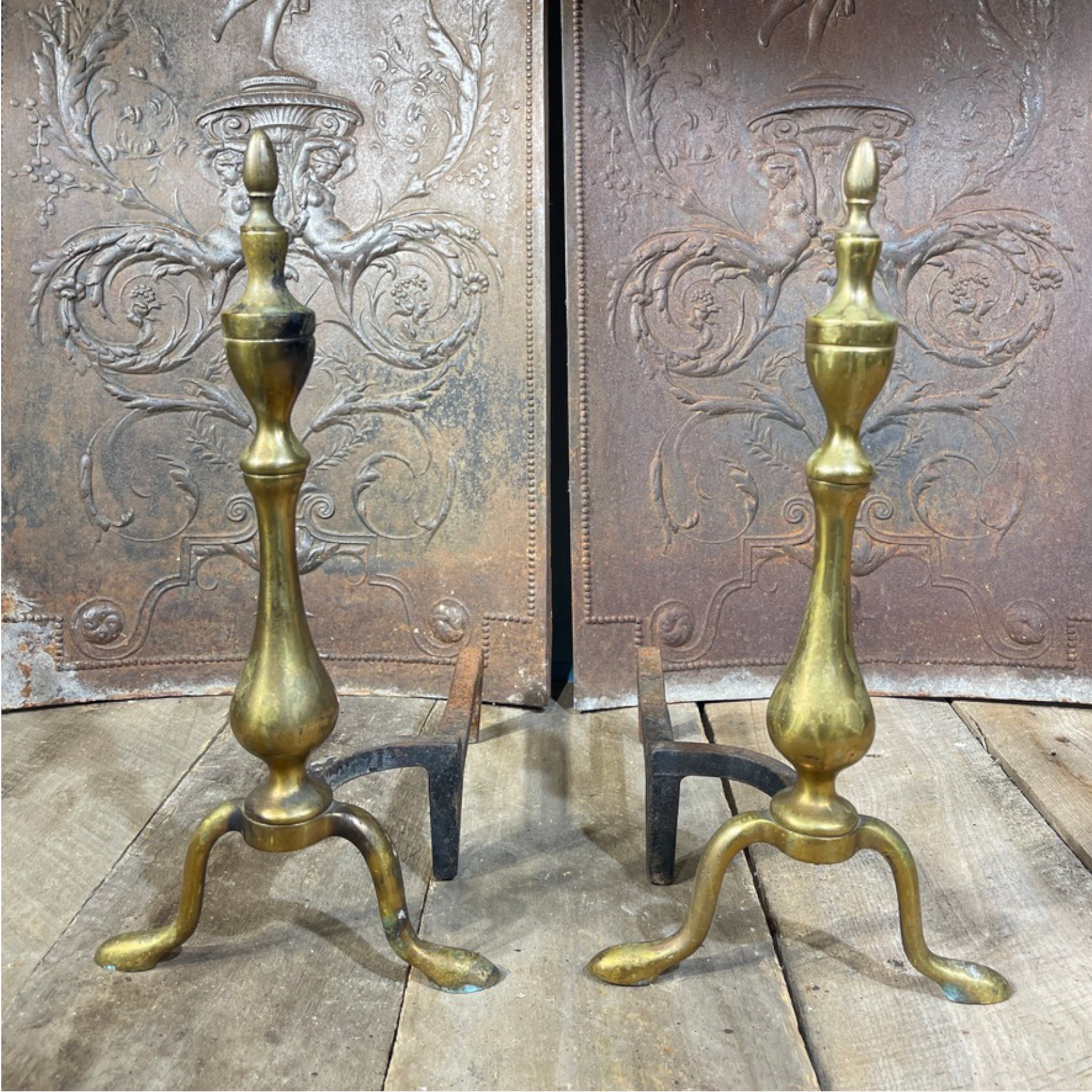Vintage Federal Style Brass Andirons