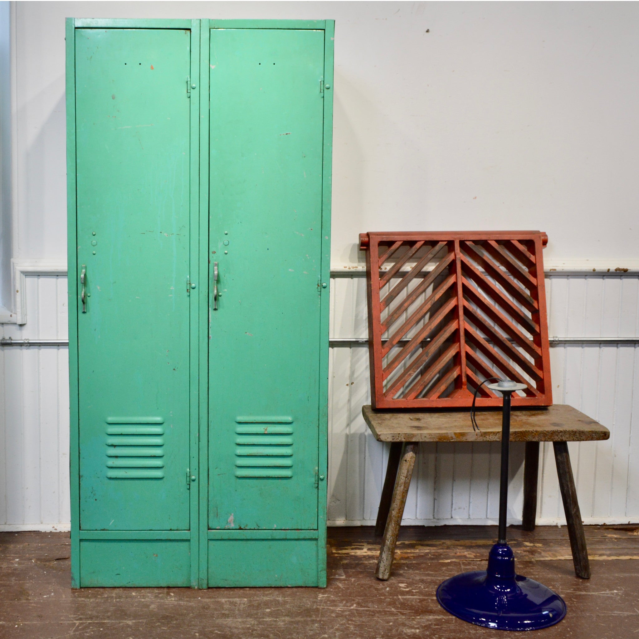 Vintage 1950s Double-Door School Locker in Emerald Green