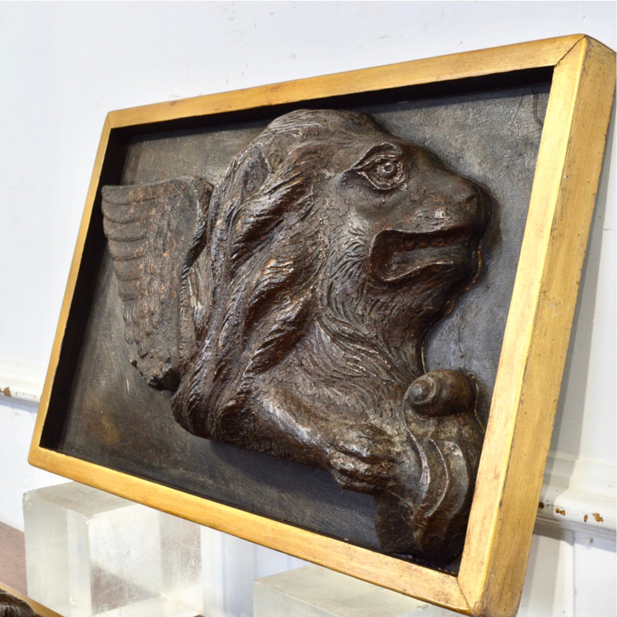 Pair of 19th Century Cast Iron Lions of St. Marc Reliefs | Gilt Framed Architectural Salvage