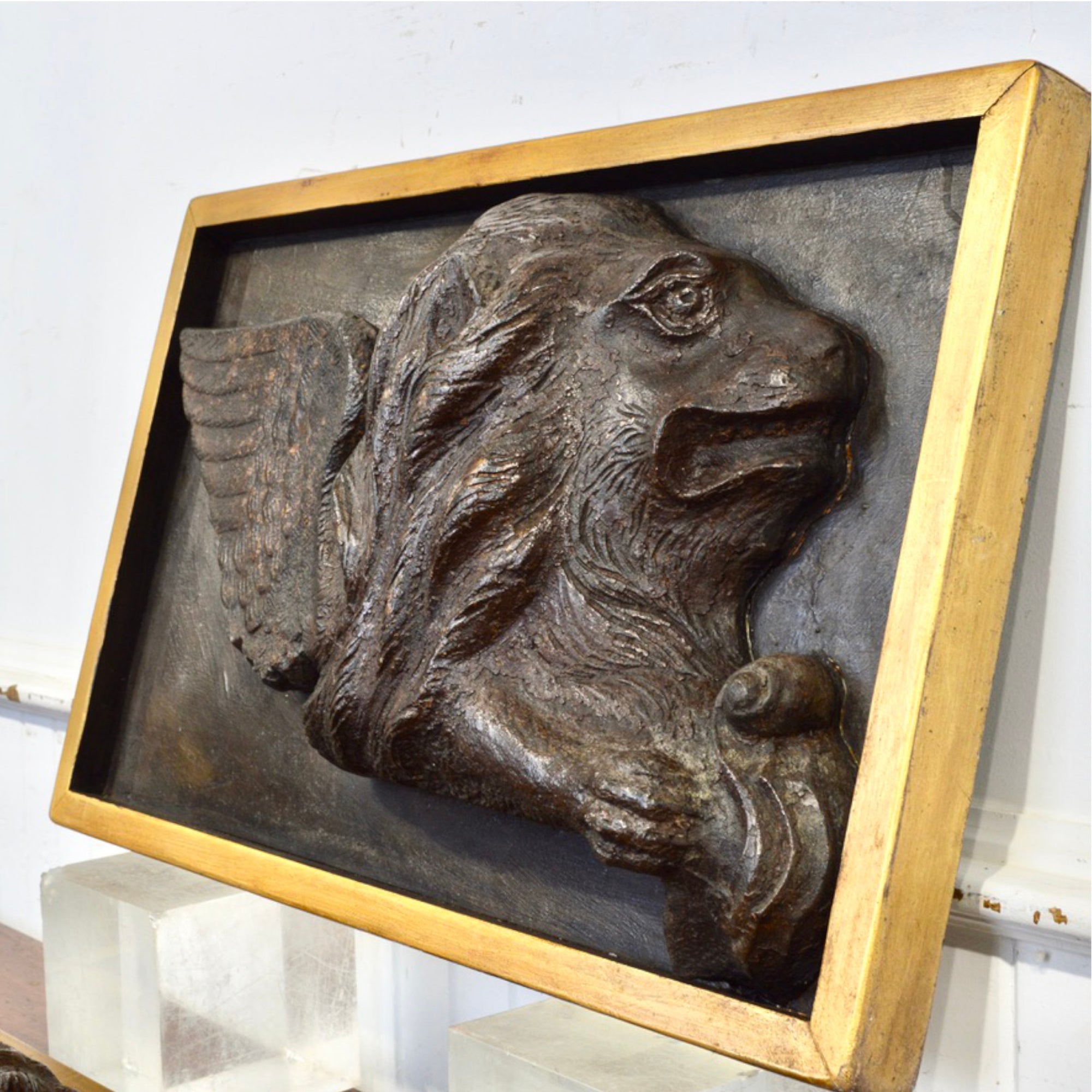Pair of 19th Century Cast Iron Lions of St. Marc Reliefs | Gilt Framed Architectural Salvage