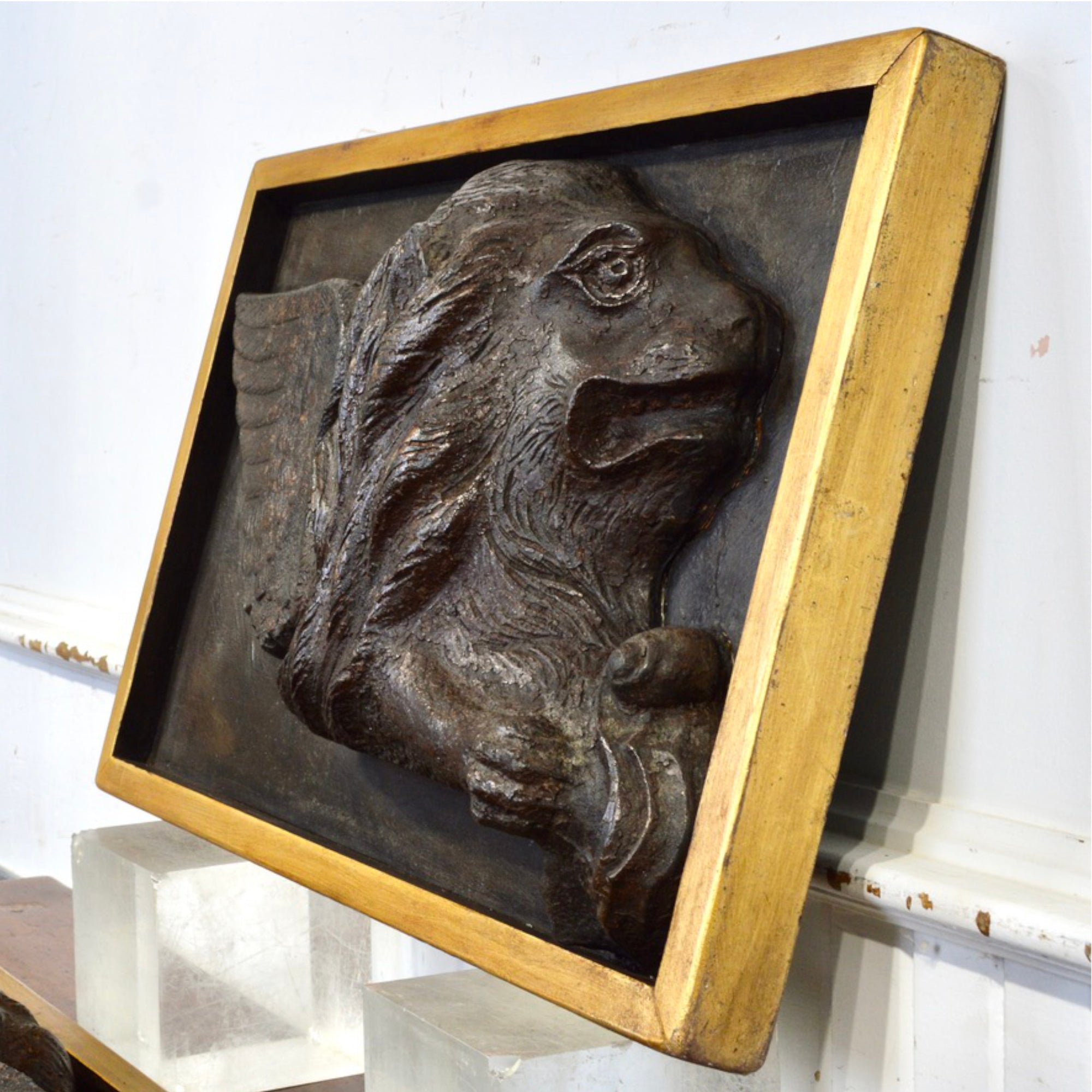 Pair of 19th Century Cast Iron Lions of St. Marc Reliefs | Gilt Framed Architectural Salvage