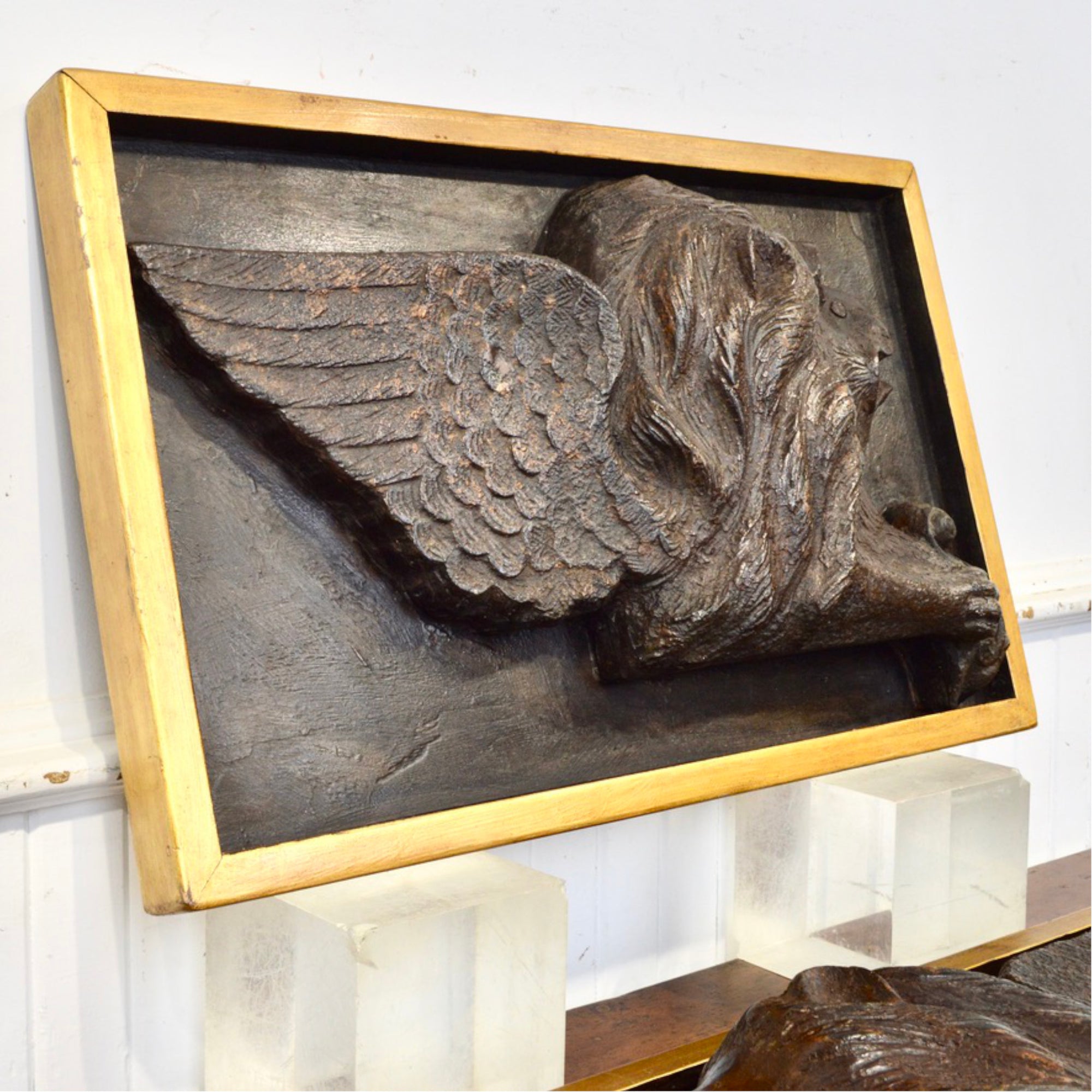Pair of 19th Century Cast Iron Lions of St. Marc Reliefs | Gilt Framed Architectural Salvage