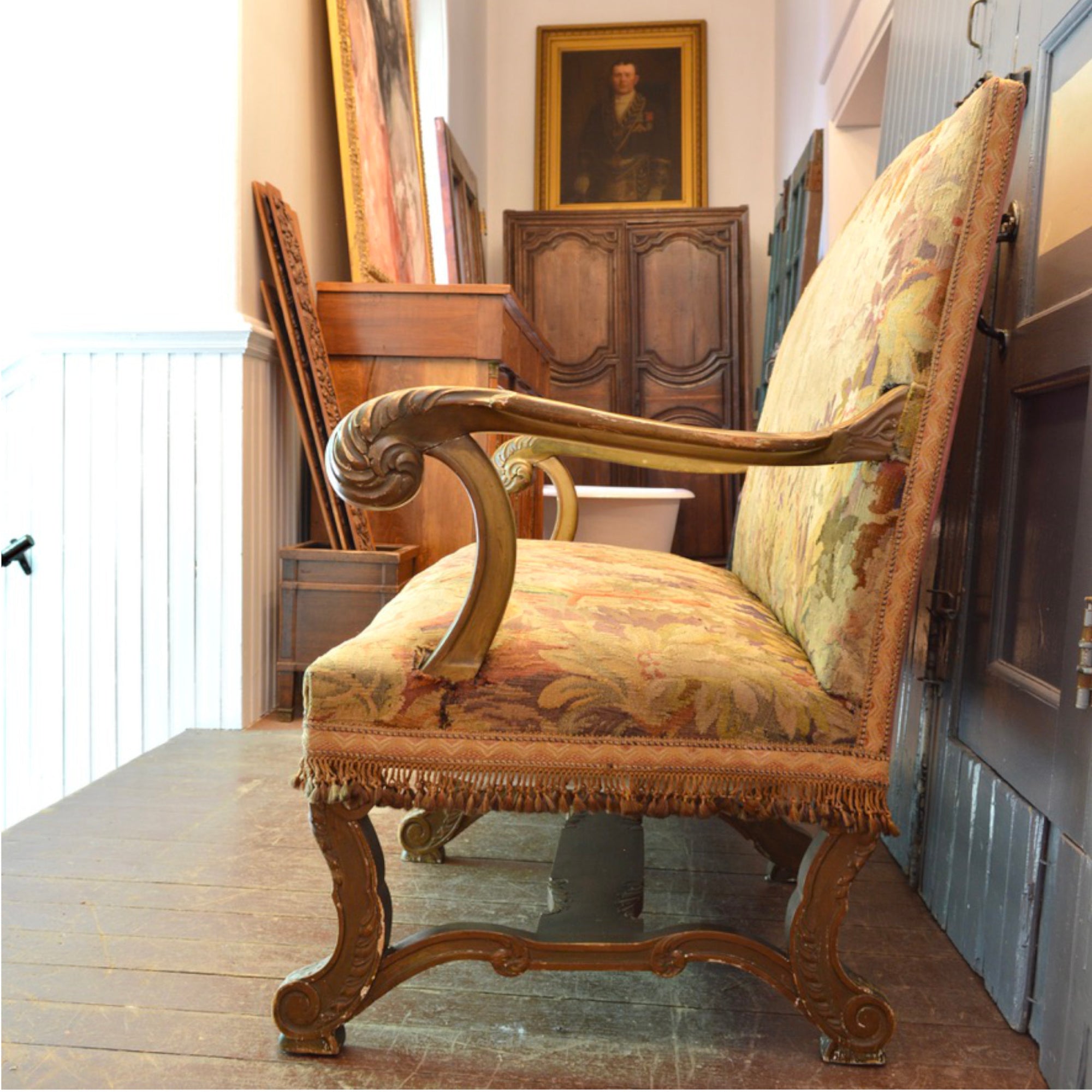 French Louis XV Revival Settee with Aubusson Tapestry, c. 1860–1890