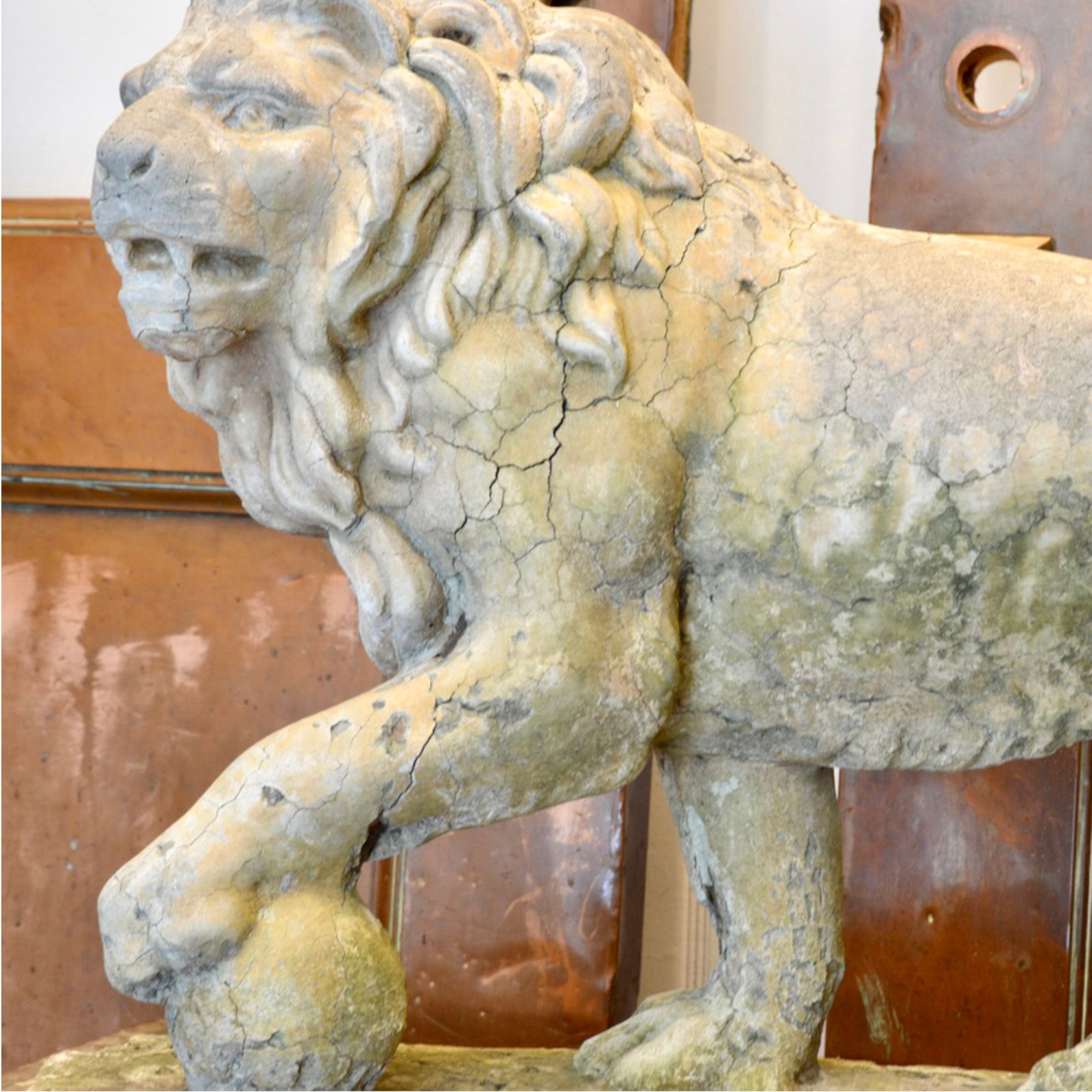 Weathered Cast Stone Lion