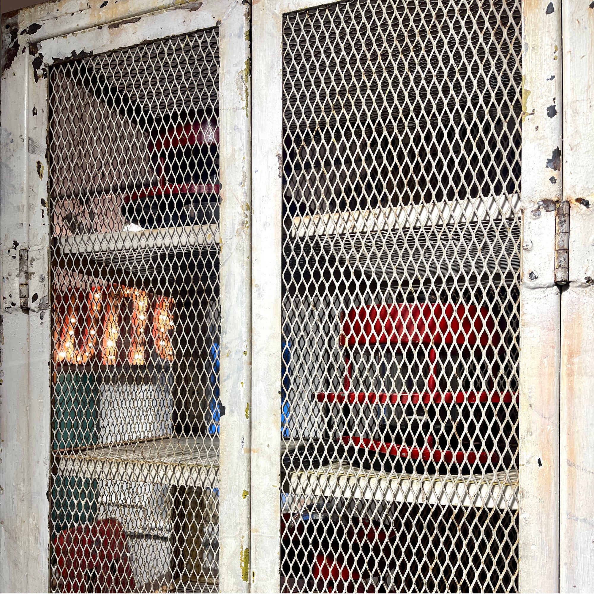 Vintage Industrial Mesh Cabinet