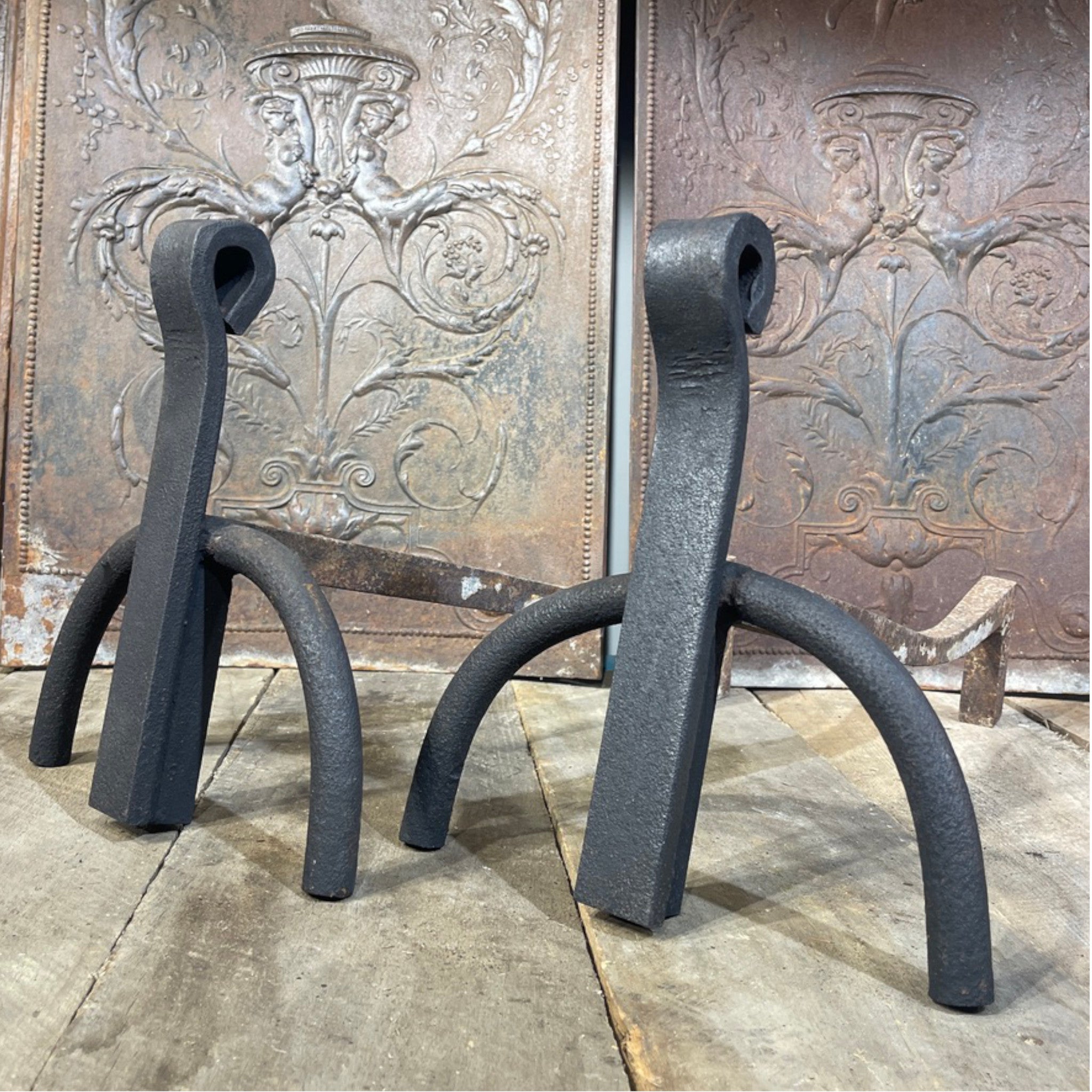 19th Century Arts & Crafts Forged Iron Andirons