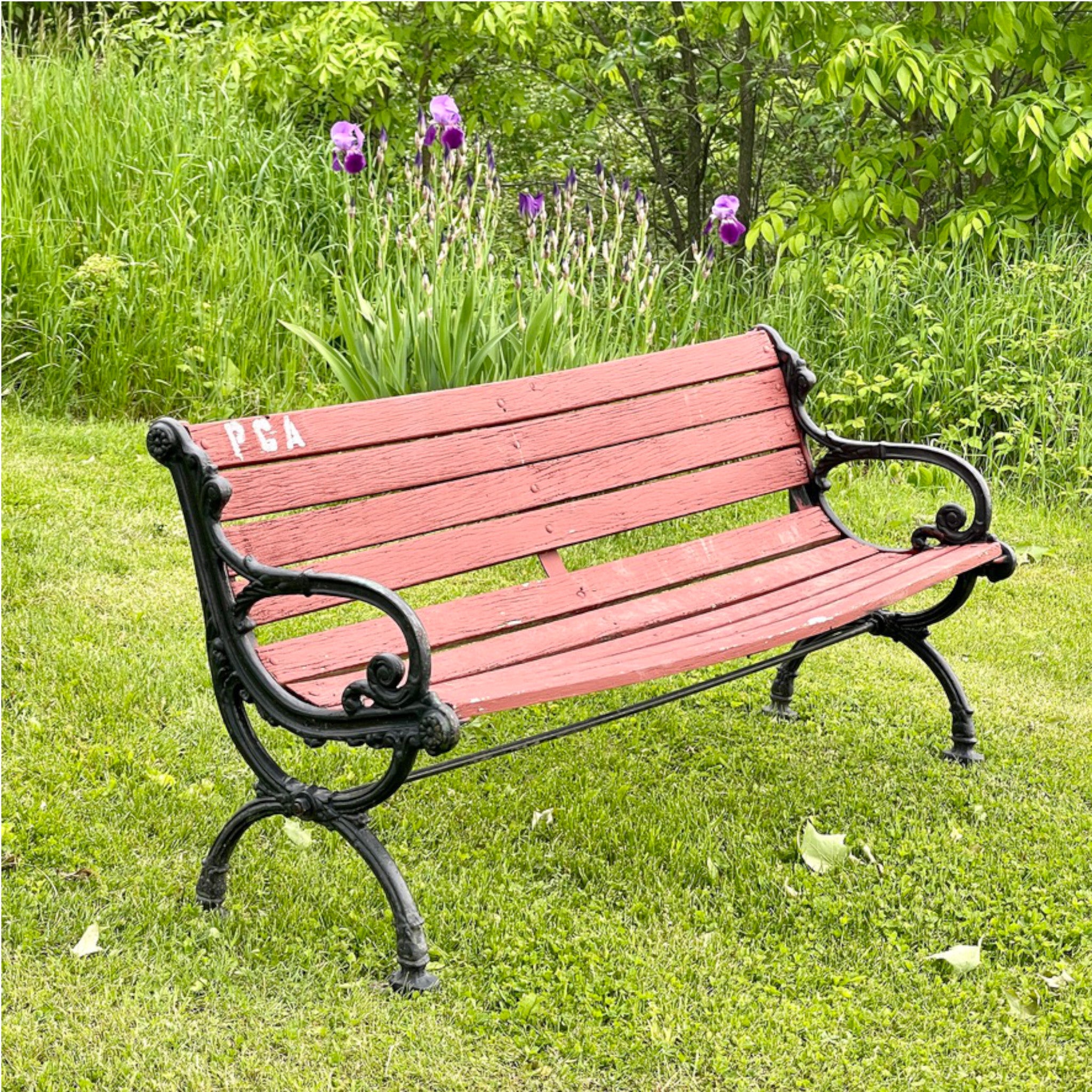 Pair of Vintage Cast Iron Garden Benches – Neoclassical Style with Curule Style Legs