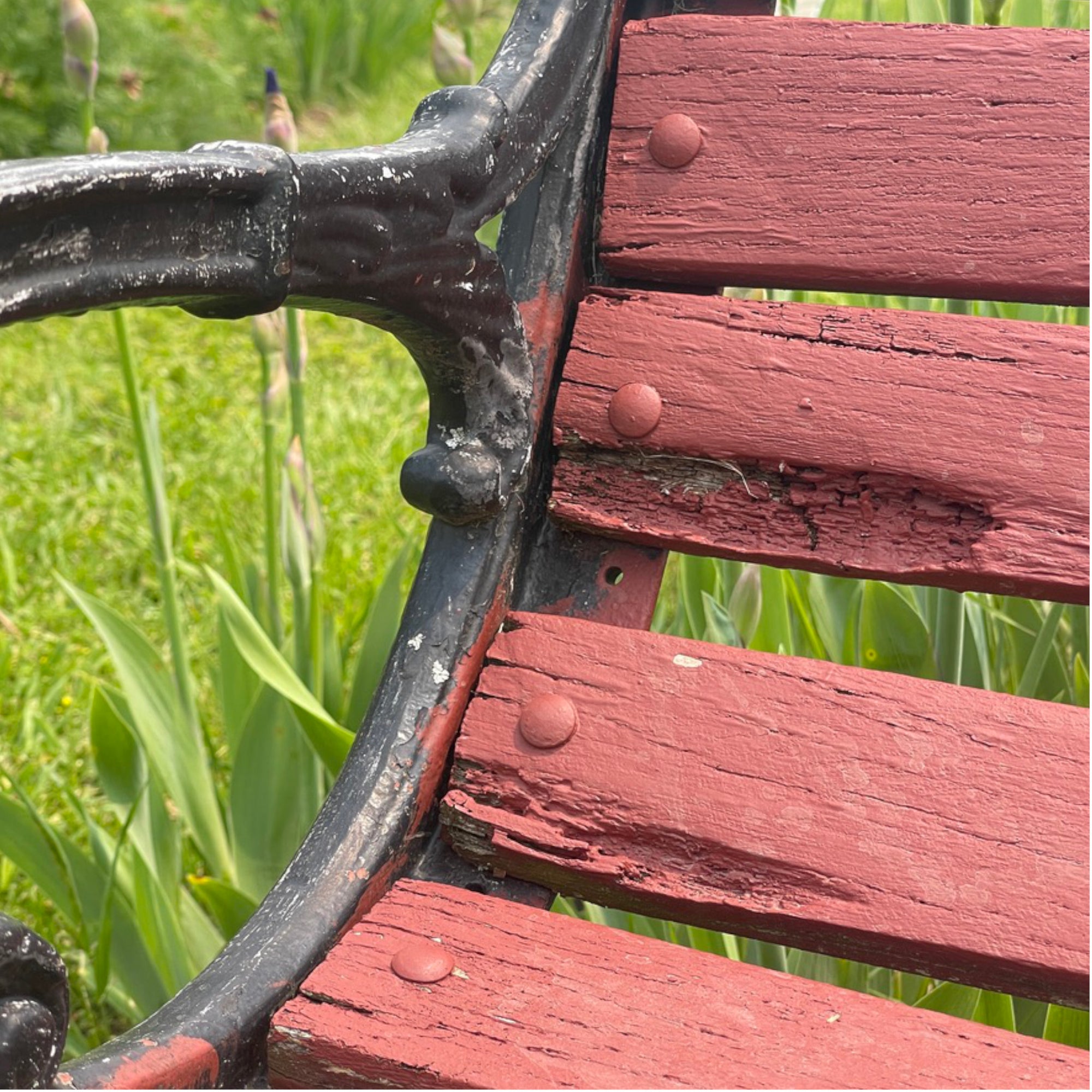 Pair of Vintage Cast Iron Garden Benches – Neoclassical Style with Curule Style Legs