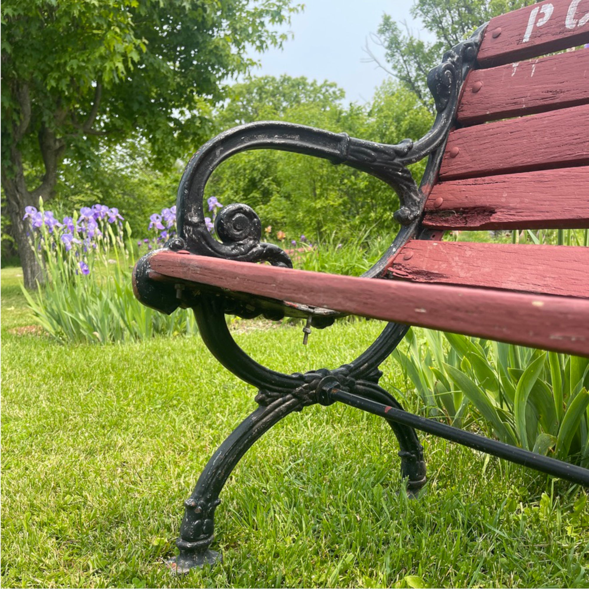 Pair of Vintage Cast Iron Garden Benches – Neoclassical Style with Curule Style Legs