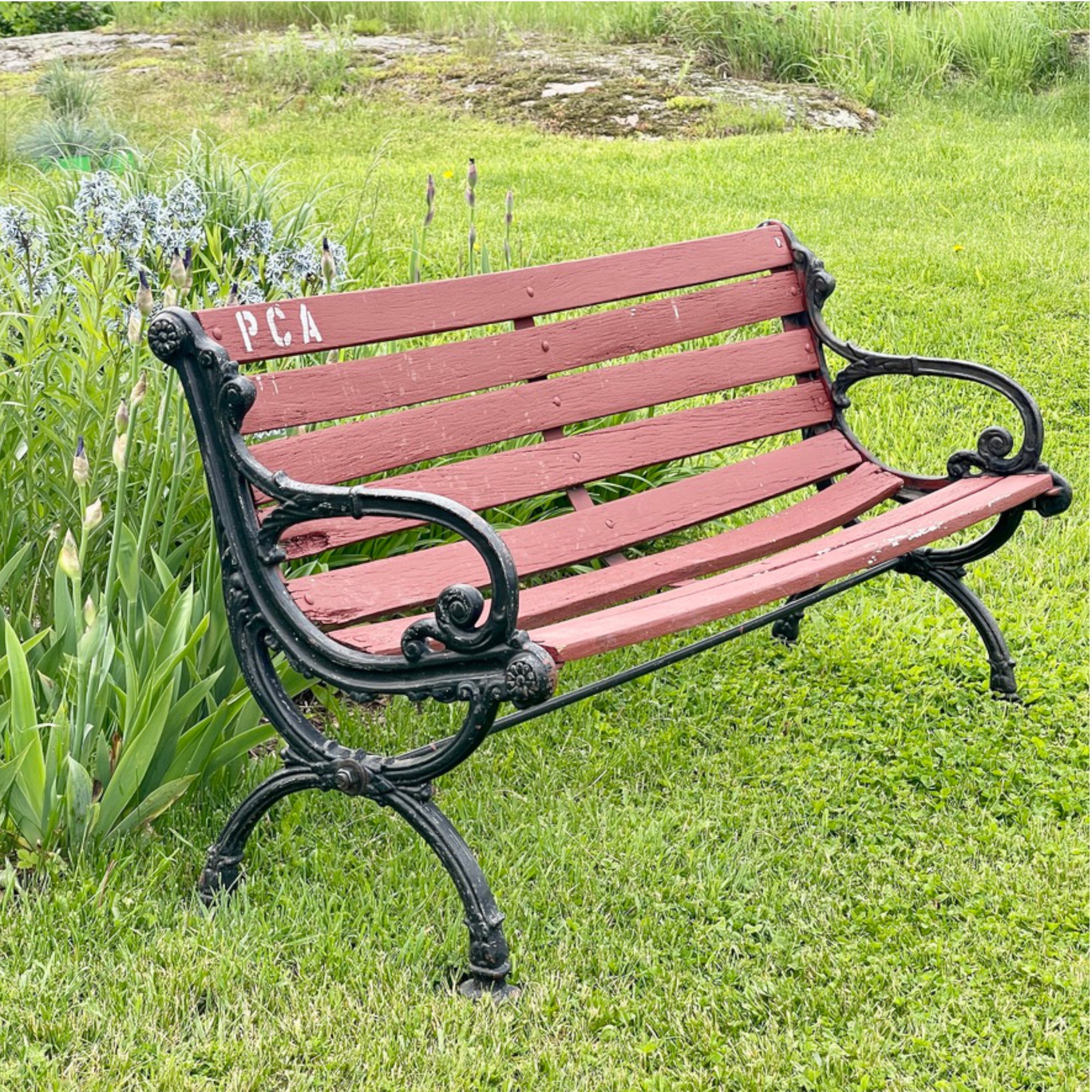 Pair of Vintage Cast Iron Garden Benches – Neoclassical Style with Curule Style Legs
