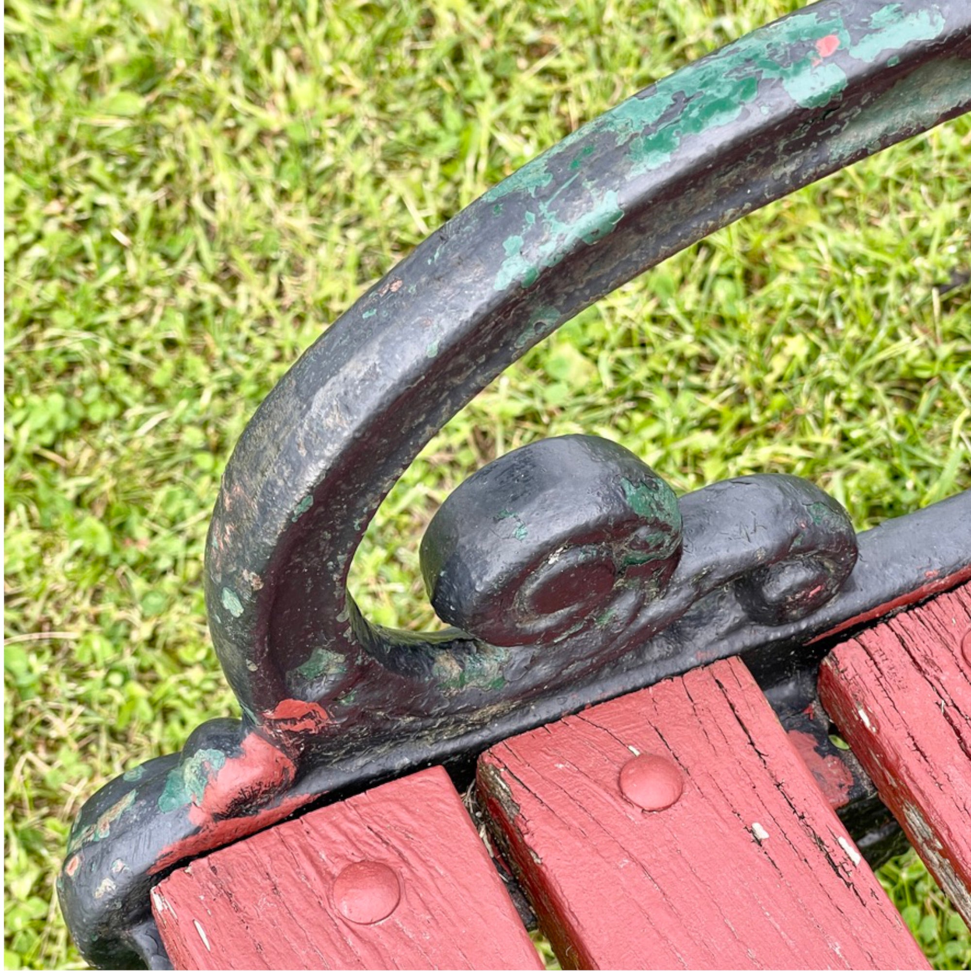 Pair of Vintage Cast Iron Garden Benches – Neoclassical Style with Curule Style Legs