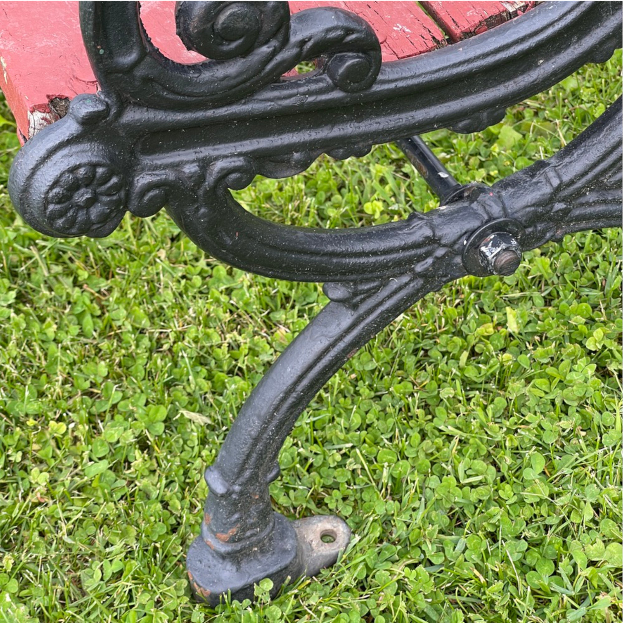 Pair of Vintage Cast Iron Garden Benches – Neoclassical Style with Curule Style Legs