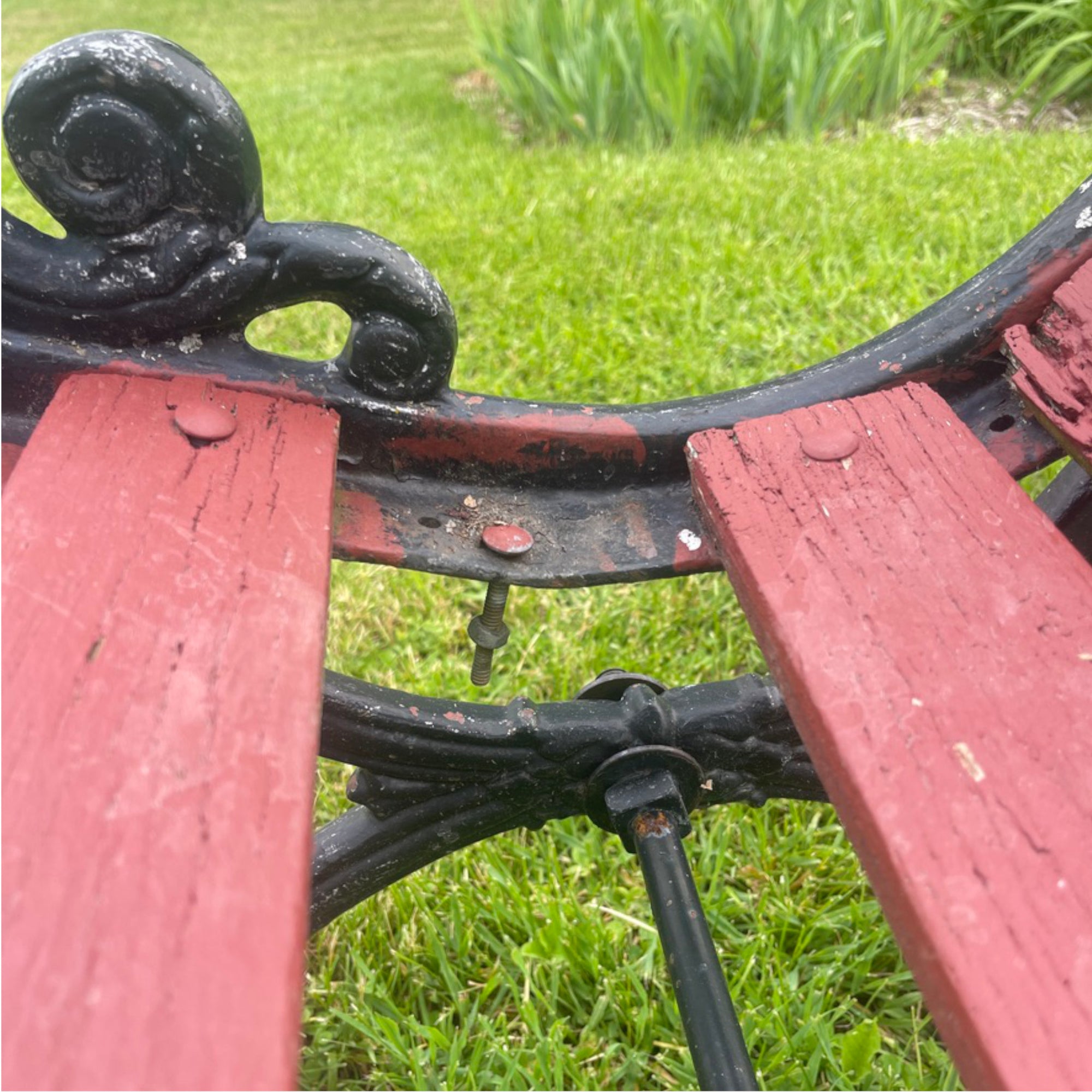 Pair of Vintage Cast Iron Garden Benches – Neoclassical Style with Curule Style Legs