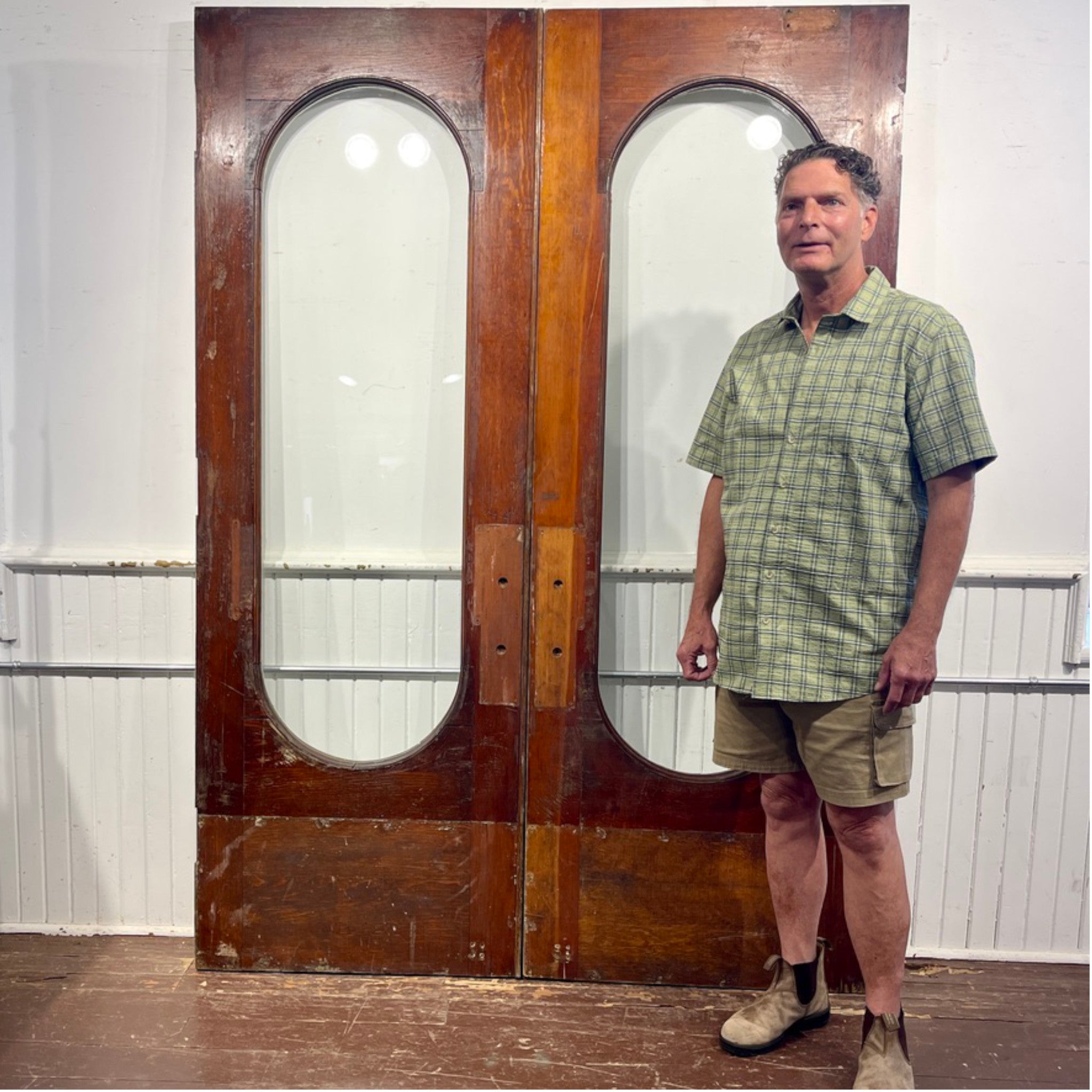 Antique Racetrack Glass Commercial Doors – Pair from Ontario Post Office