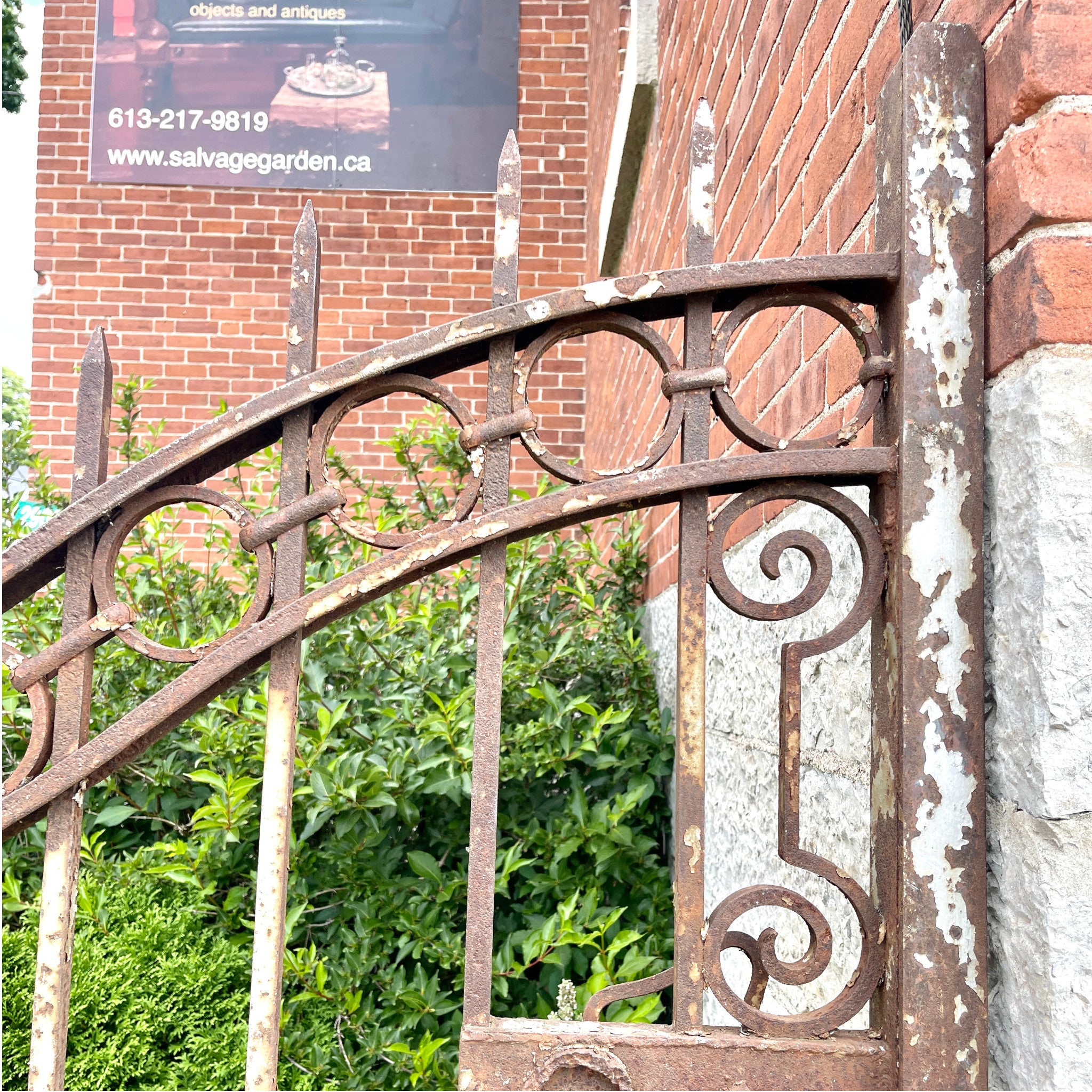 Antique Iron Gate With Wrought Iron Accents