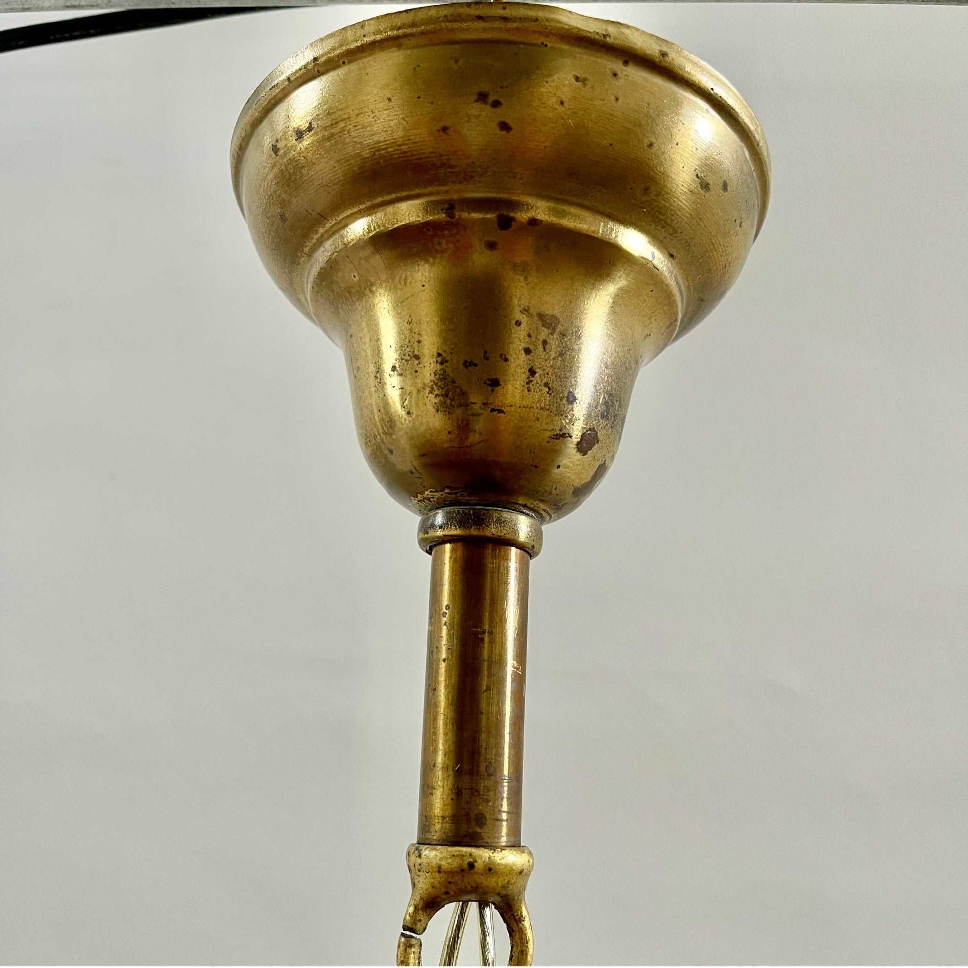 Antique Brass Pendant Light With Ribbed Milk Glass Shade - Salvage-Garden