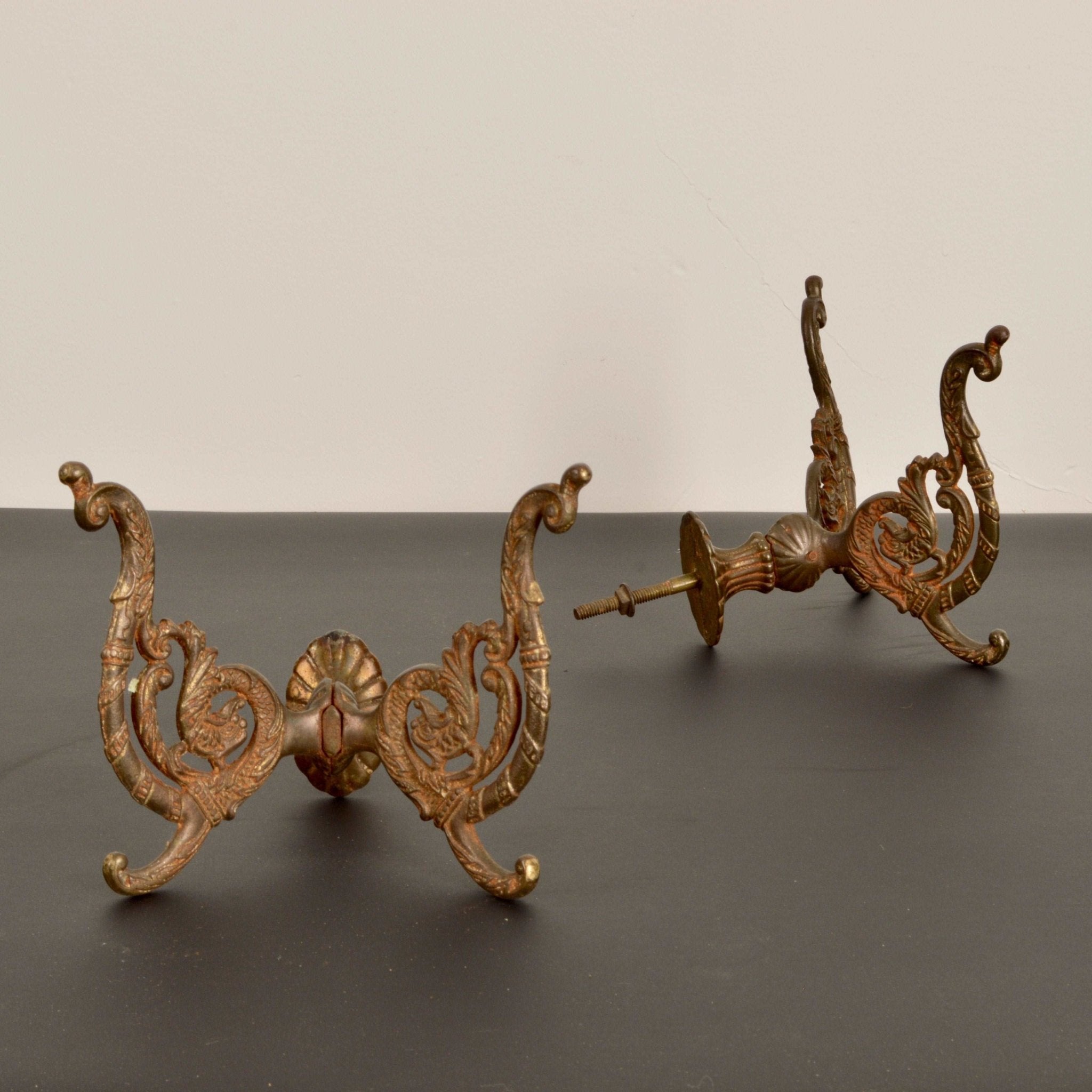 Antique Cast Iron Double Hall Tree Hooks - Salvage-Garden