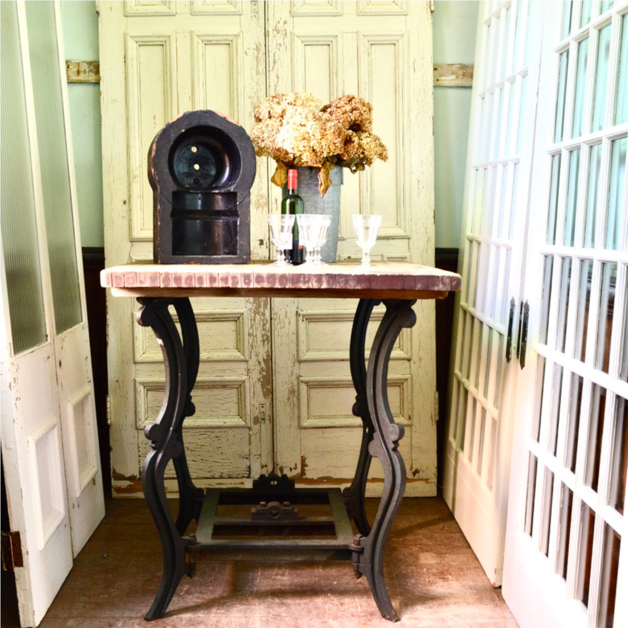 Antique Cast Iron Industrial Table - Salvage-Garden