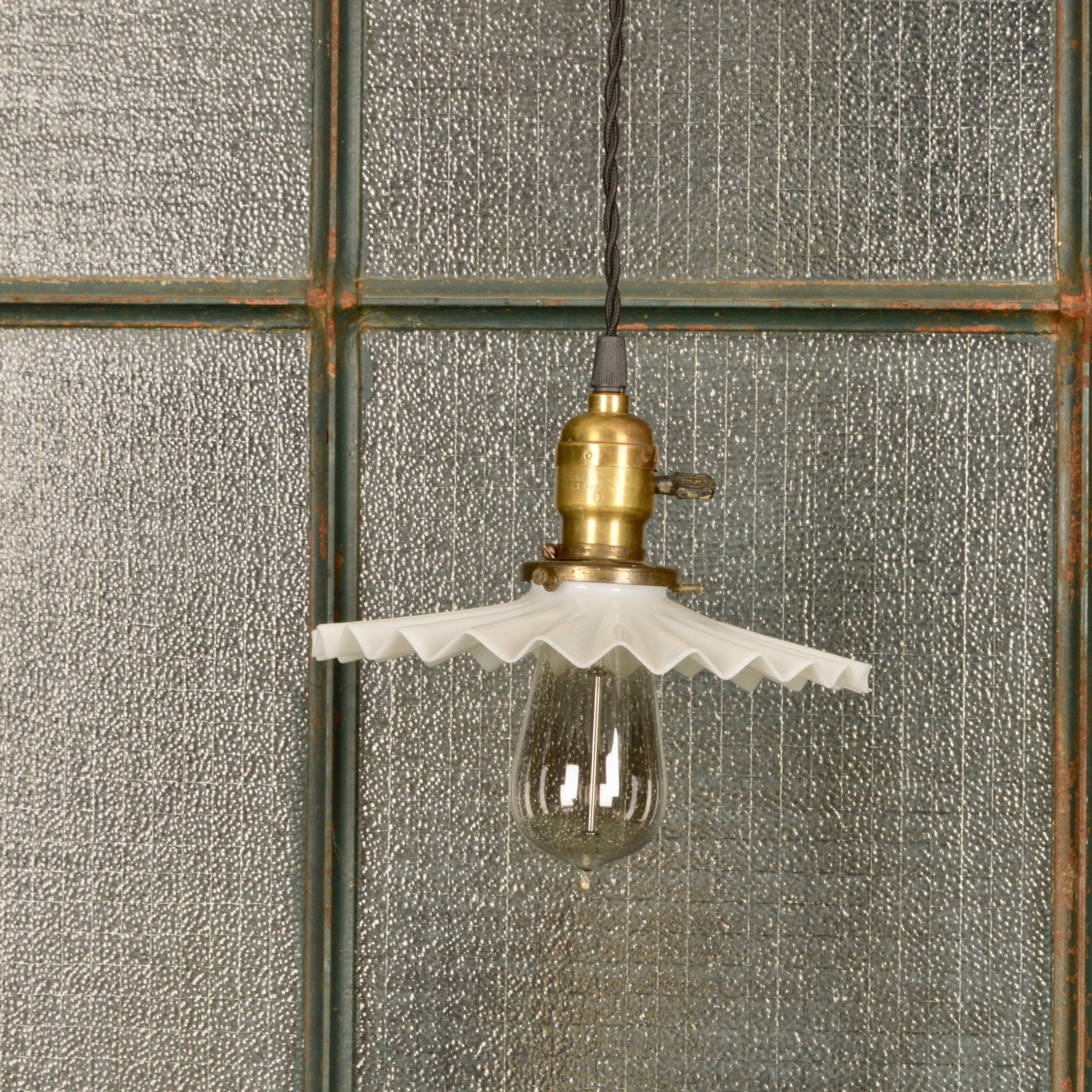 Antique Industrial Light With Milk Glass Shade - Salvage-Garden